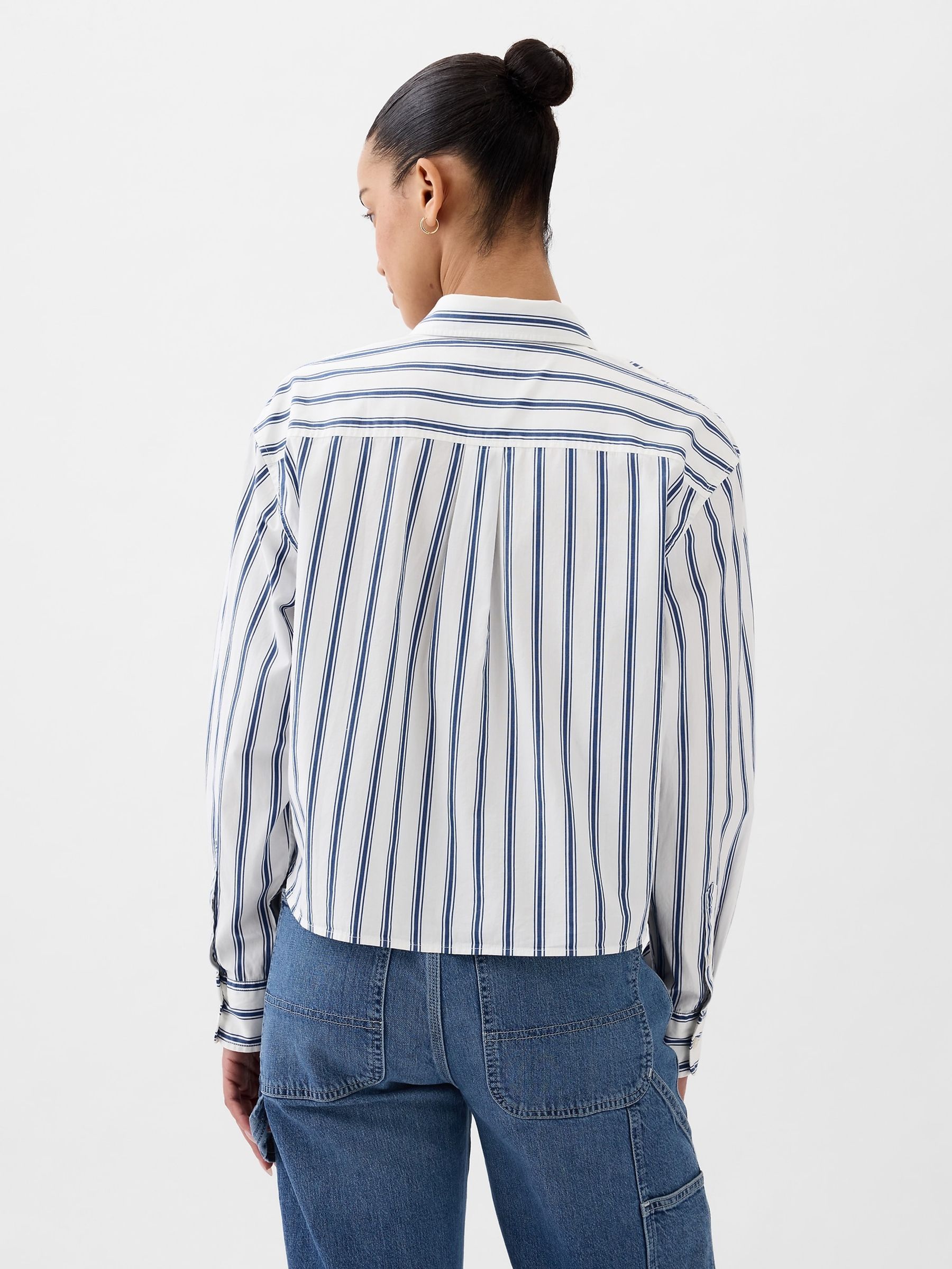 White Organic Cotton Cropped Stripe Shirt - Image 2 of 4
