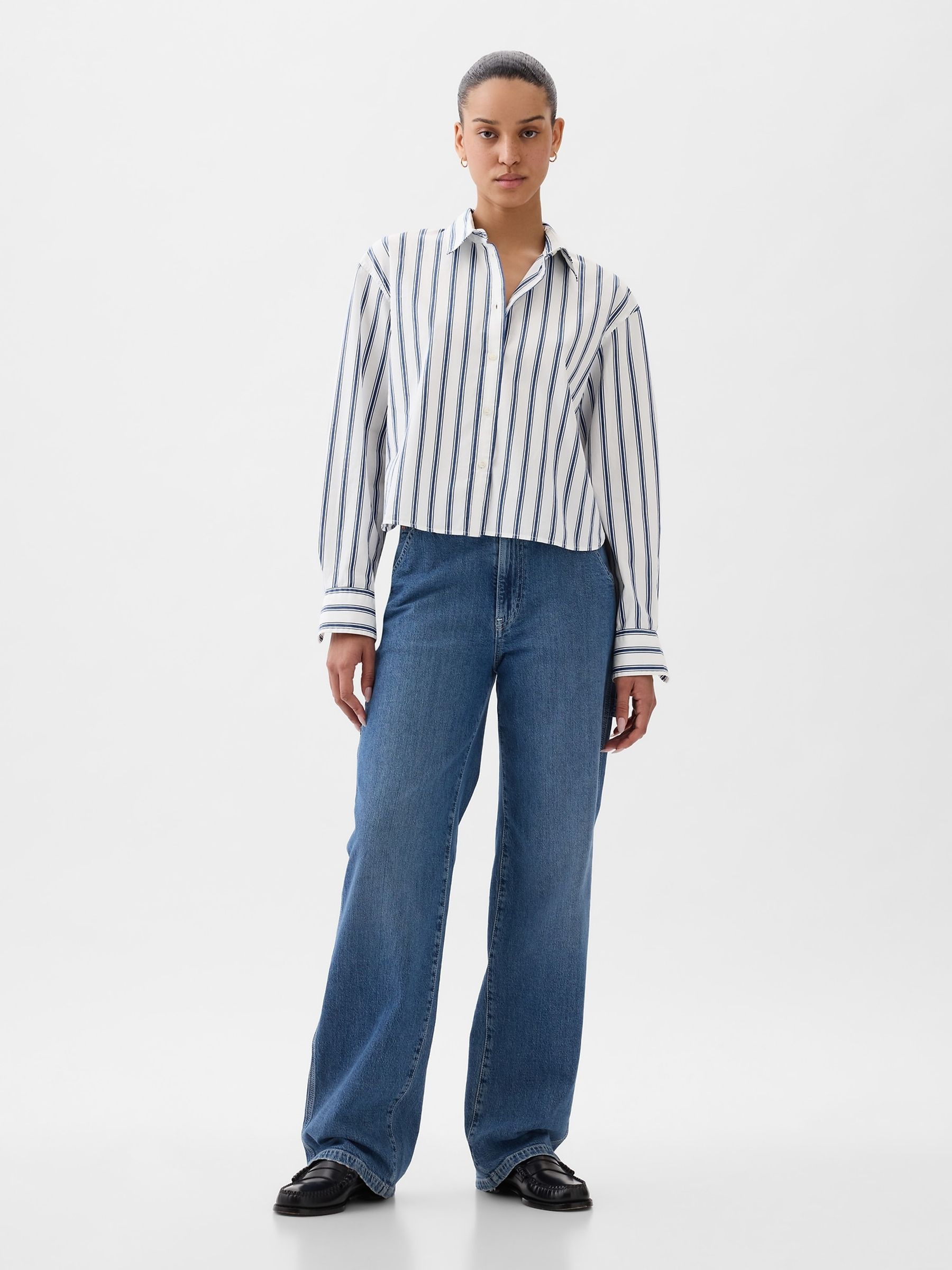 White Organic Cotton Cropped Stripe Shirt - Image 3 of 4
