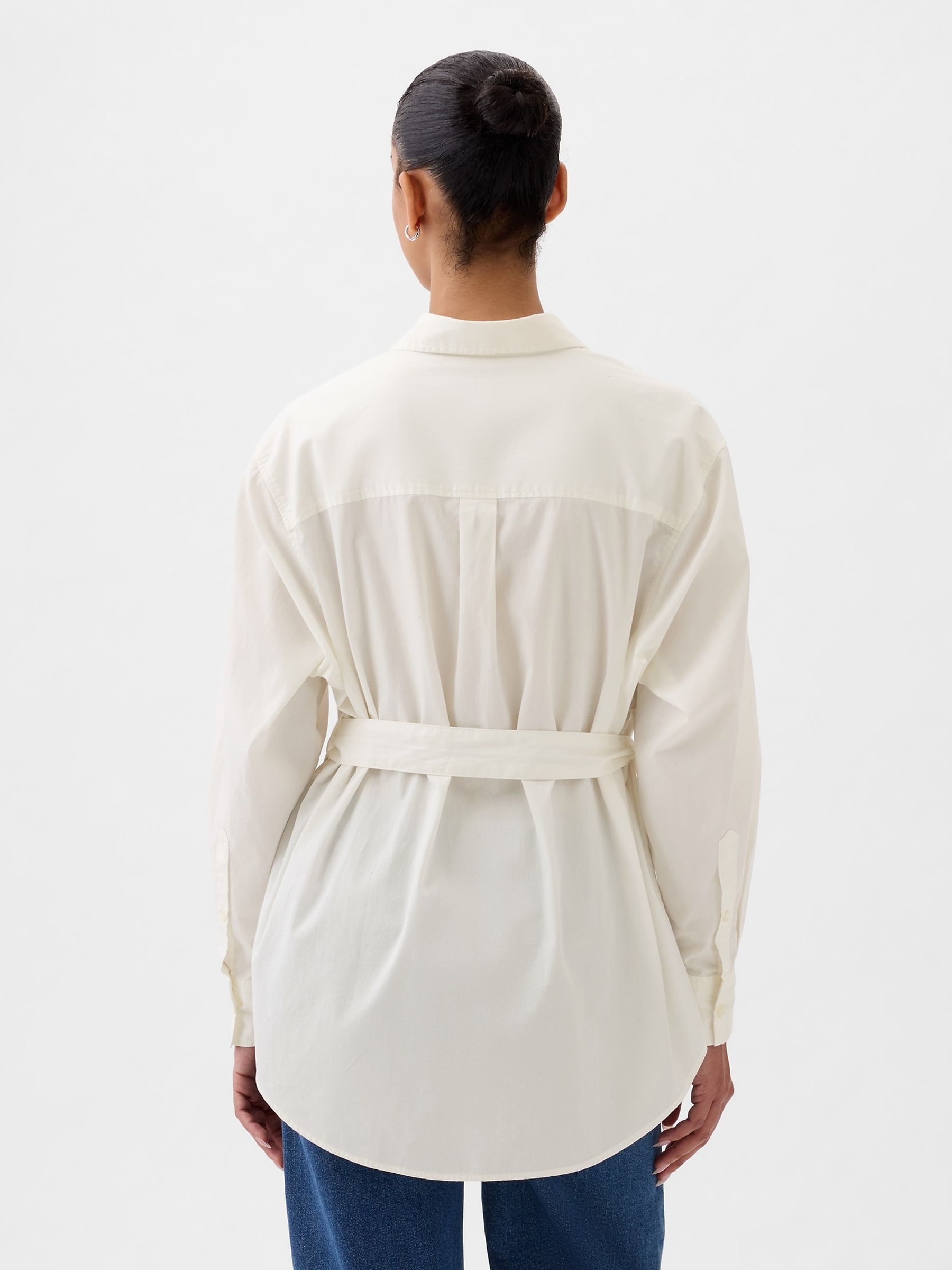 White Organic Cotton Belted Oversized Shirt - Image 2 of 4
