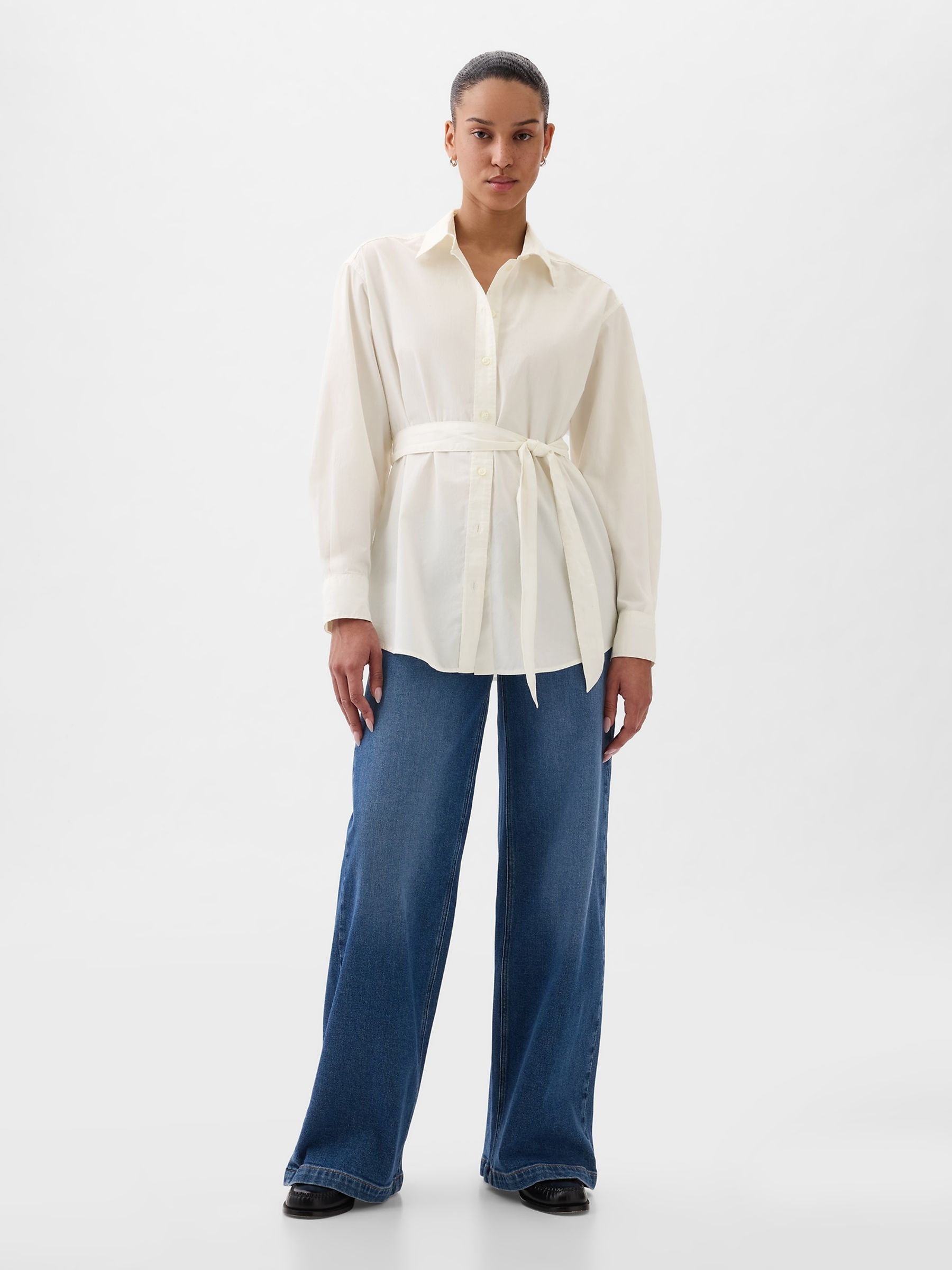 White Organic Cotton Belted Oversized Shirt - Image 3 of 4