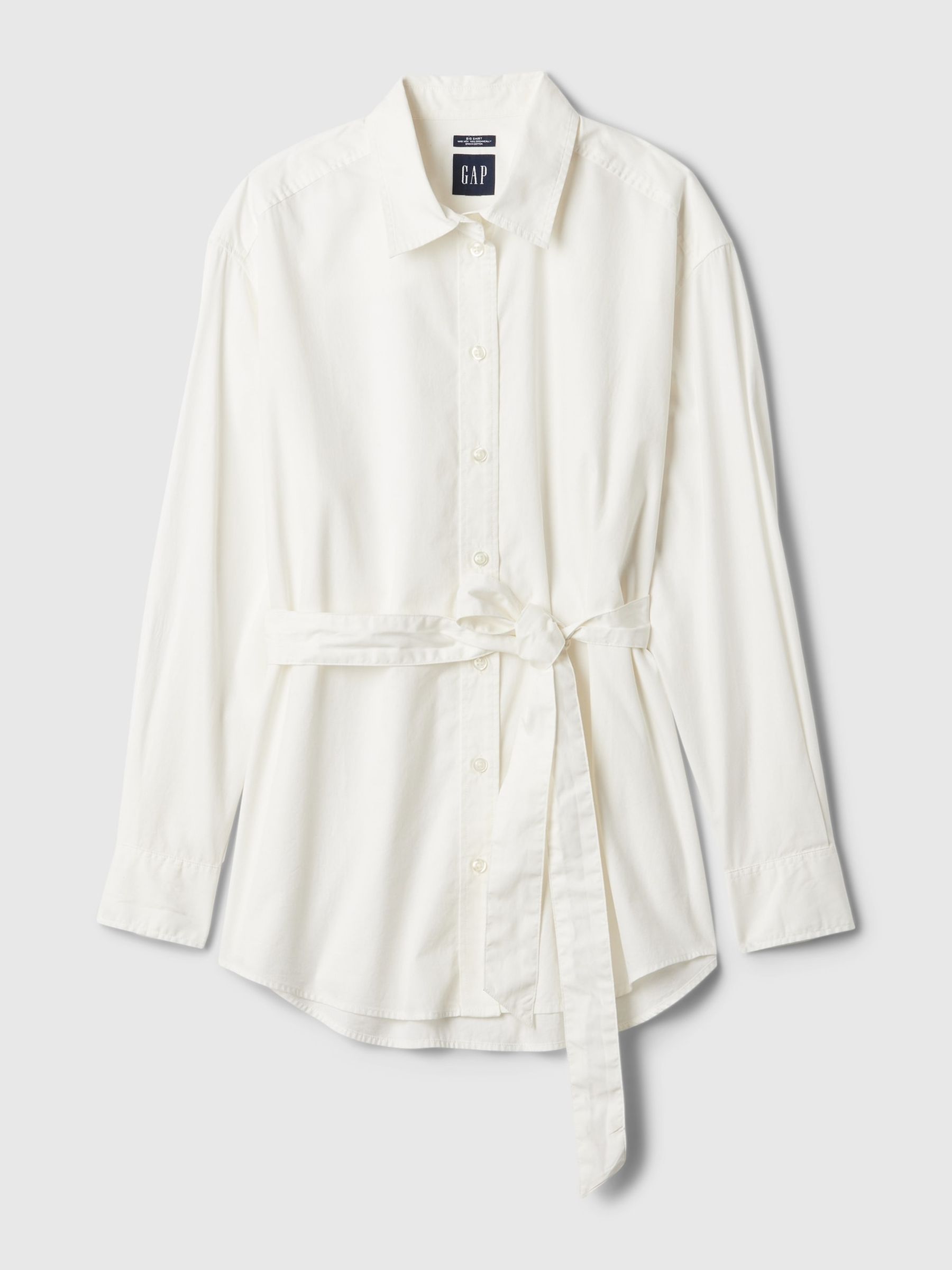White Organic Cotton Belted Oversized Shirt - Image 4 of 4