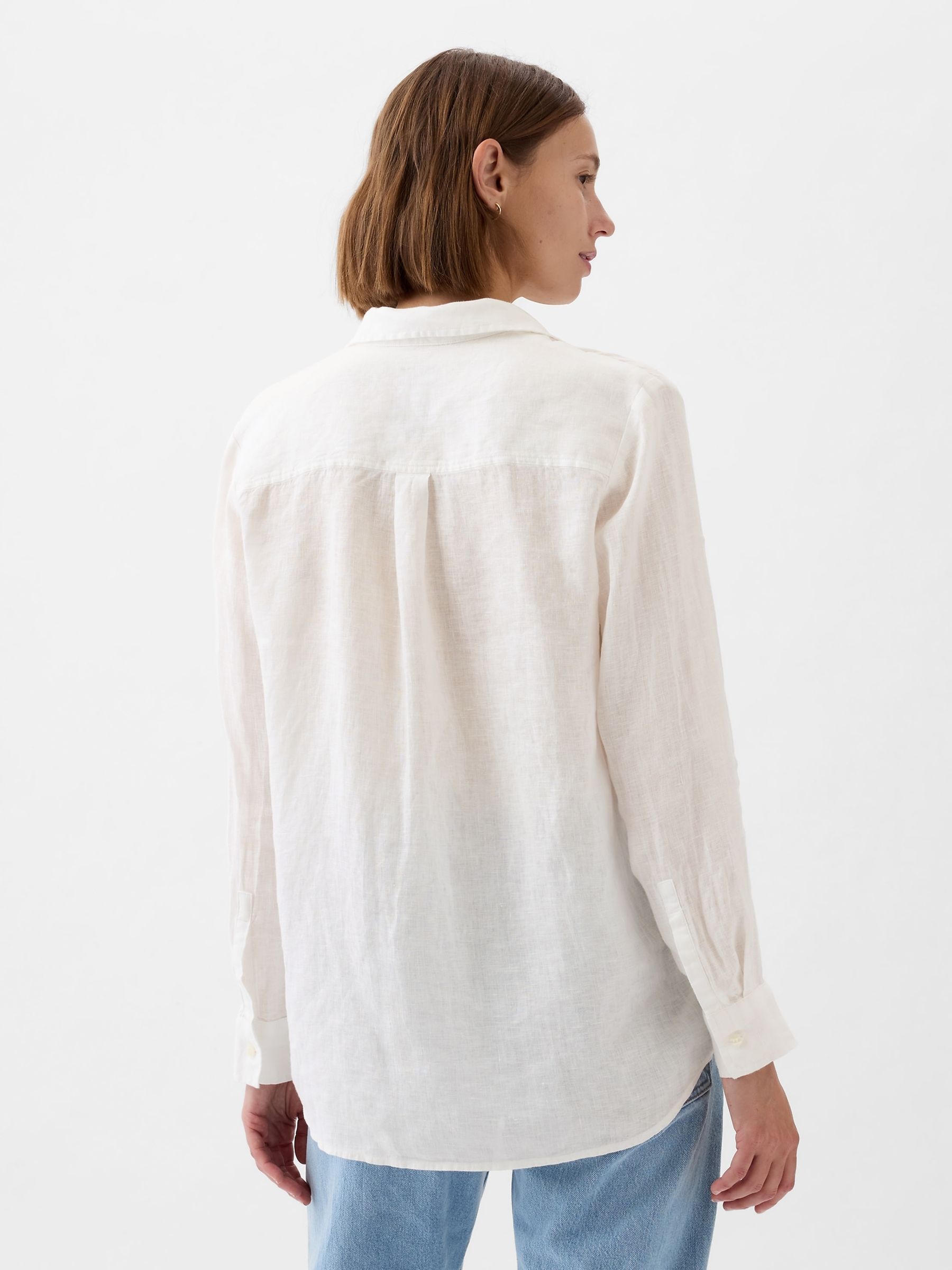 White 100% Linen Long Sleeve Oversized Shirt - Image 4 of 6