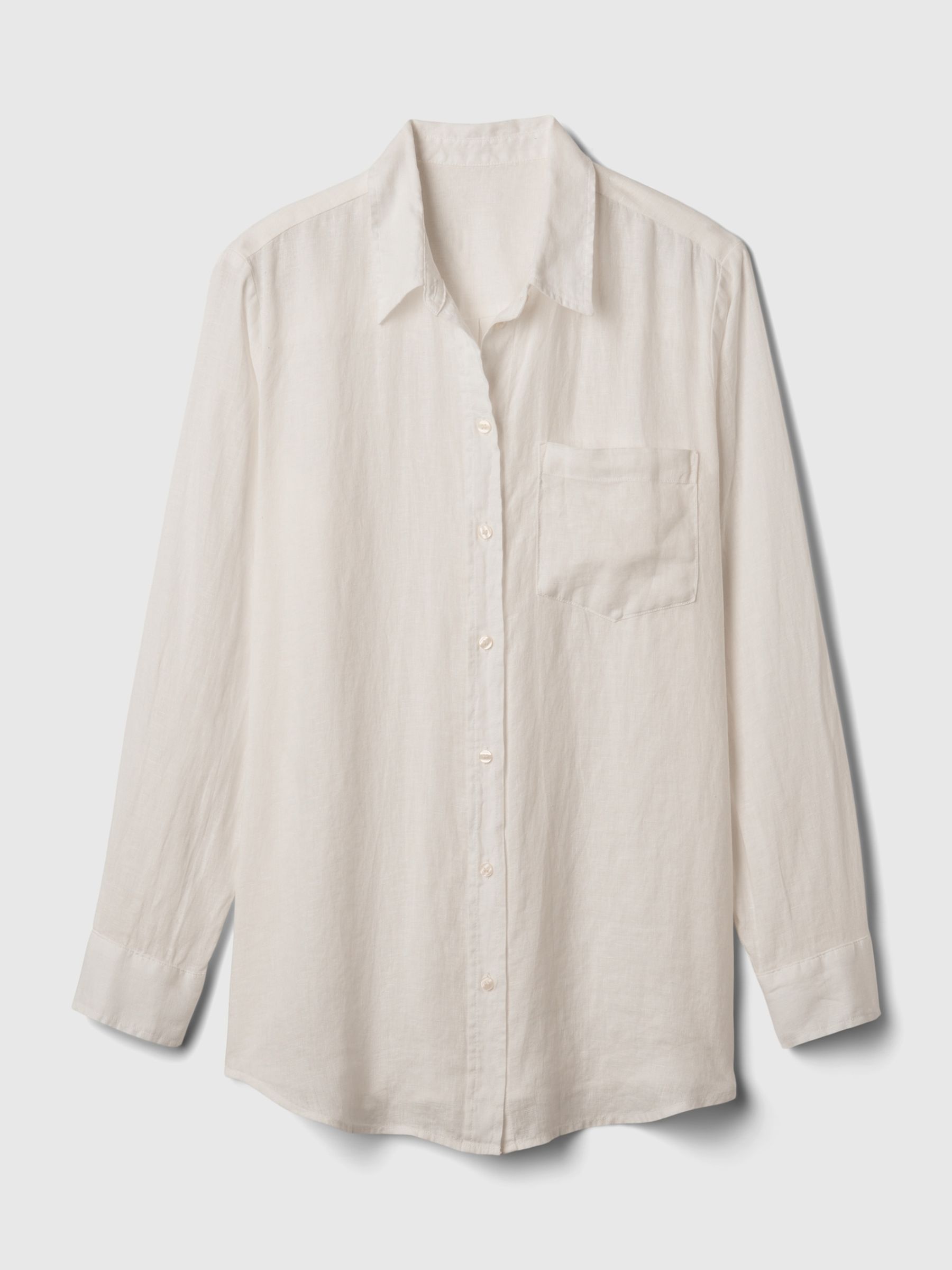 White 100% Linen Long Sleeve Oversized Shirt - Image 5 of 6