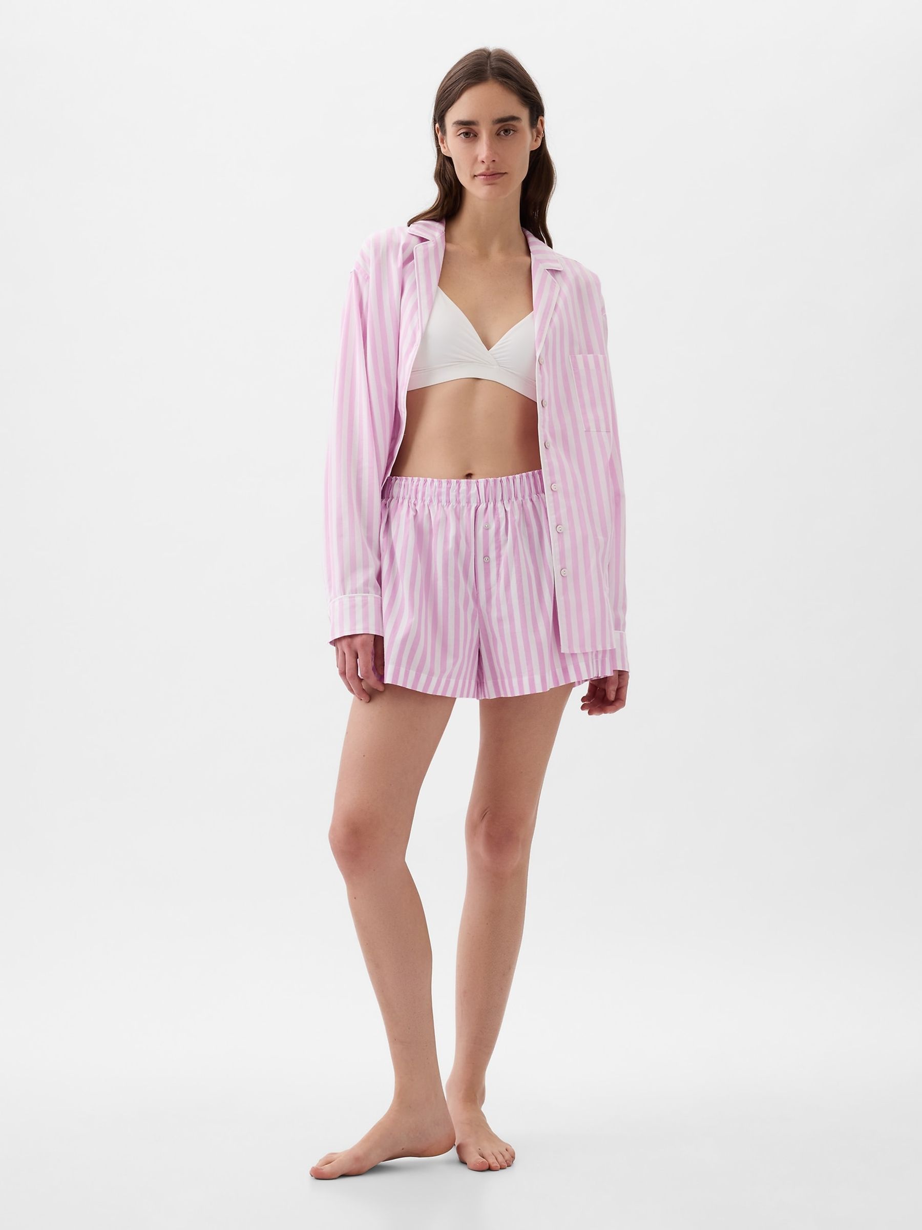 Pink Stripe Poplin Pyjama Shorts - Image 1 of 3