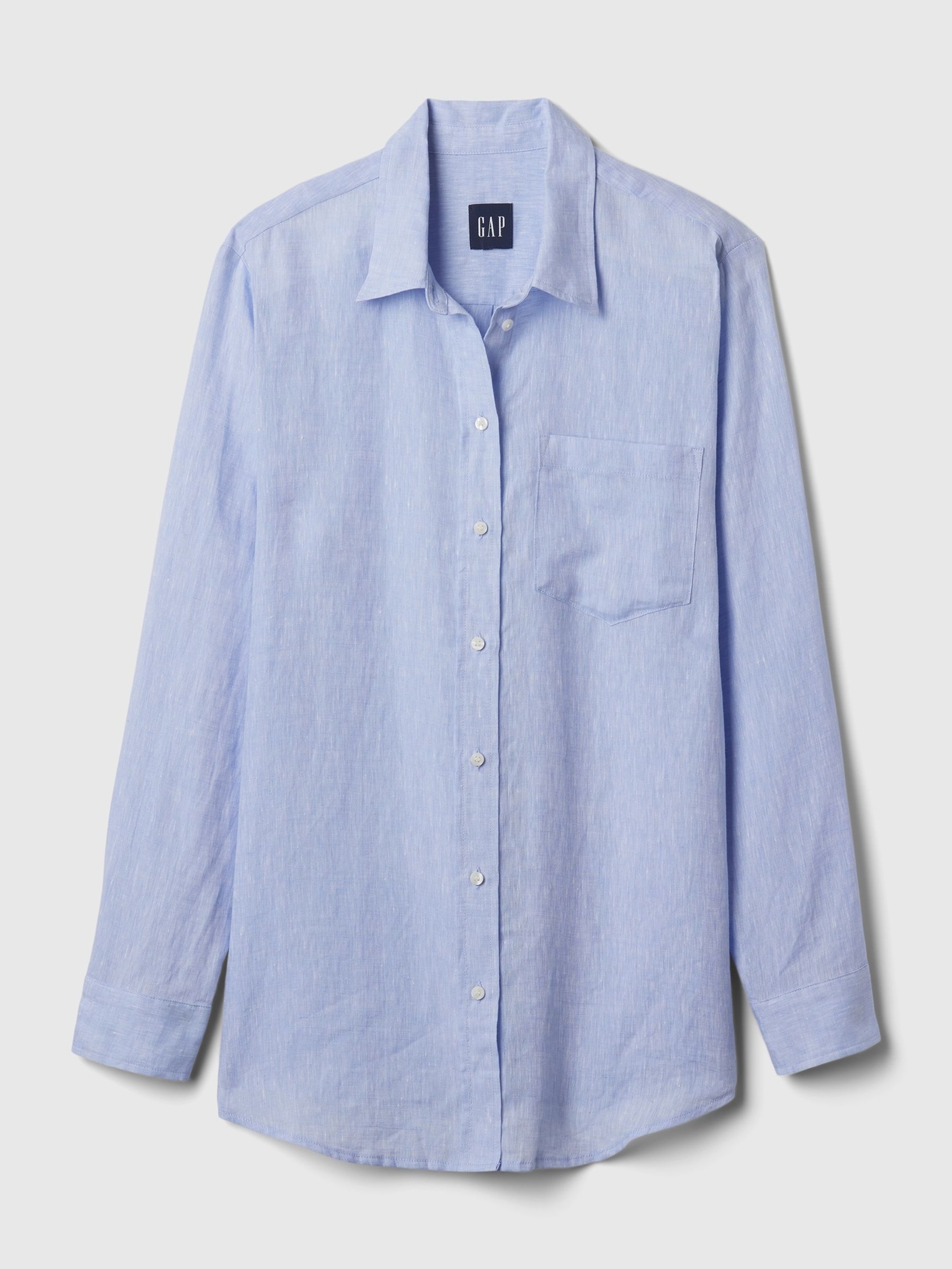 Blue 100% Linen Long Sleeve Oversized Shirt - Image 4 of 5