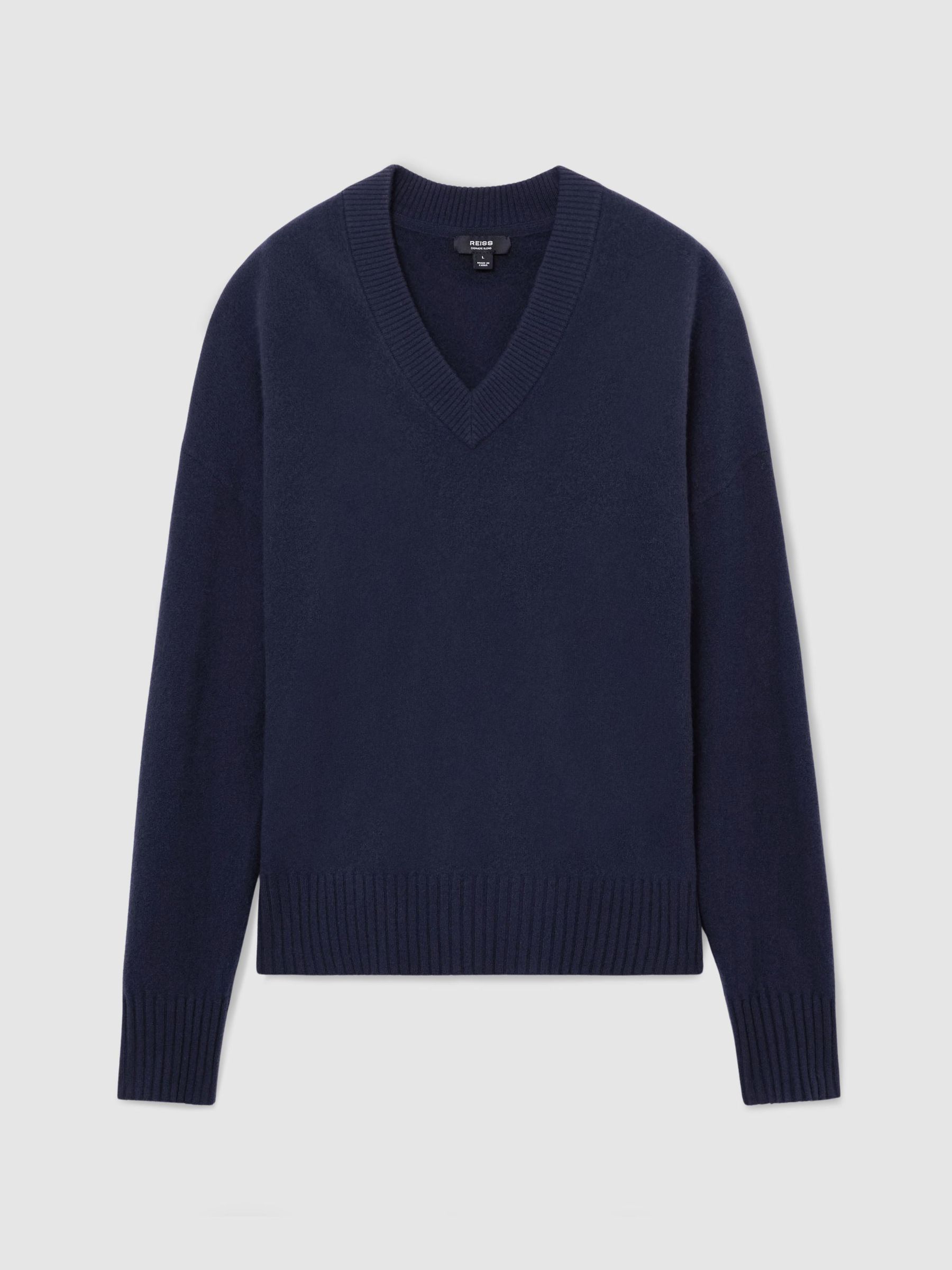 Wool-Cashmere V-Neck Jumper in Navy - Image 2 of 7 Wool-Cashmere V-Neck Jumper in Navy - Image 2 of 7