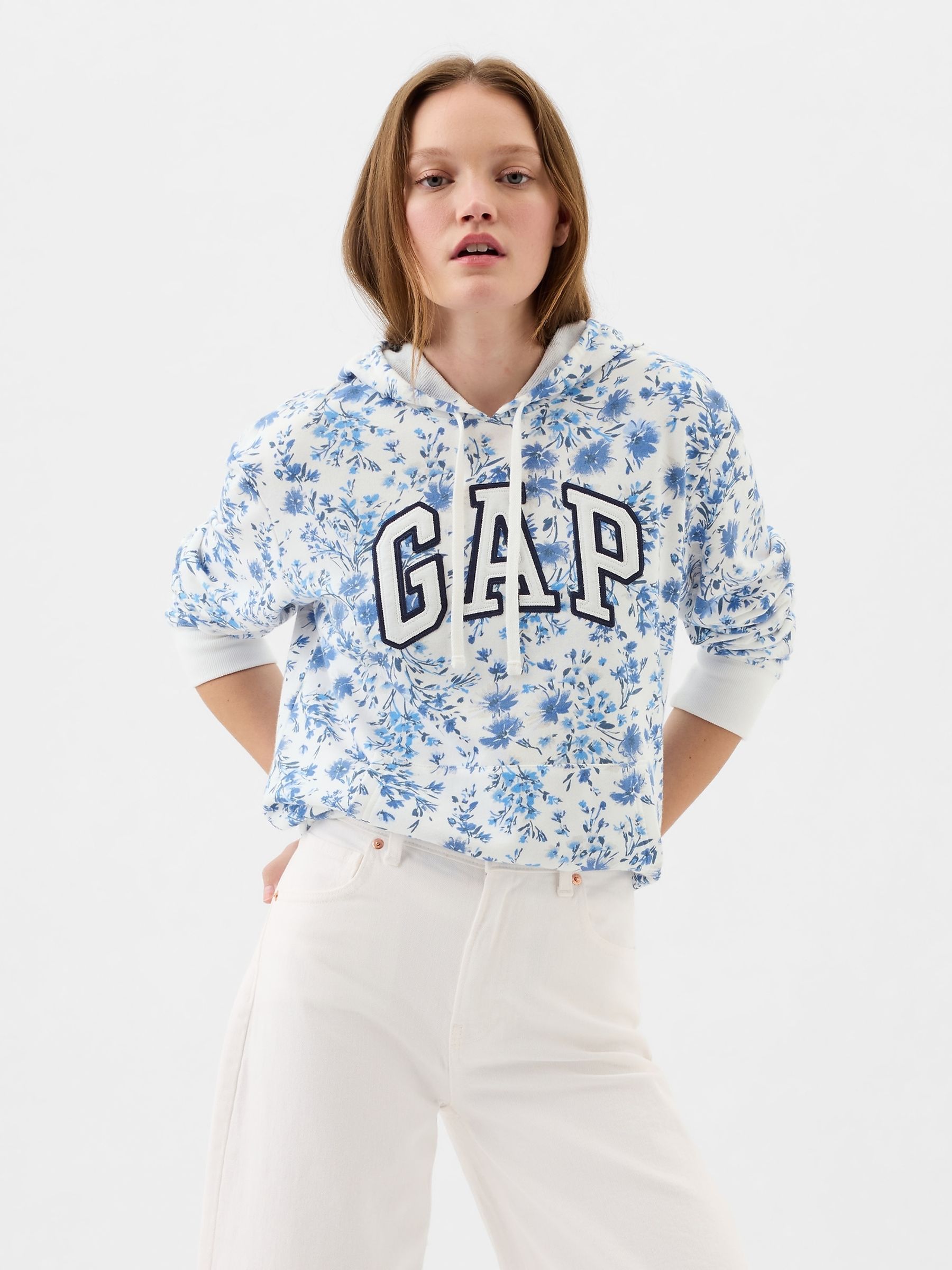 Blue Logo Floral Print Hoodie Gap