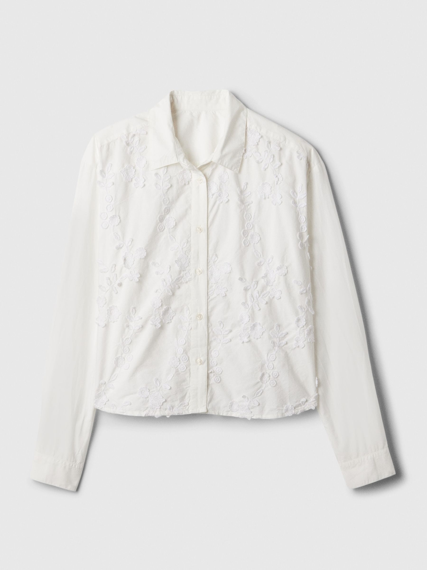 White Floral Embroidered Cropped Shirt - Image 5 of 5