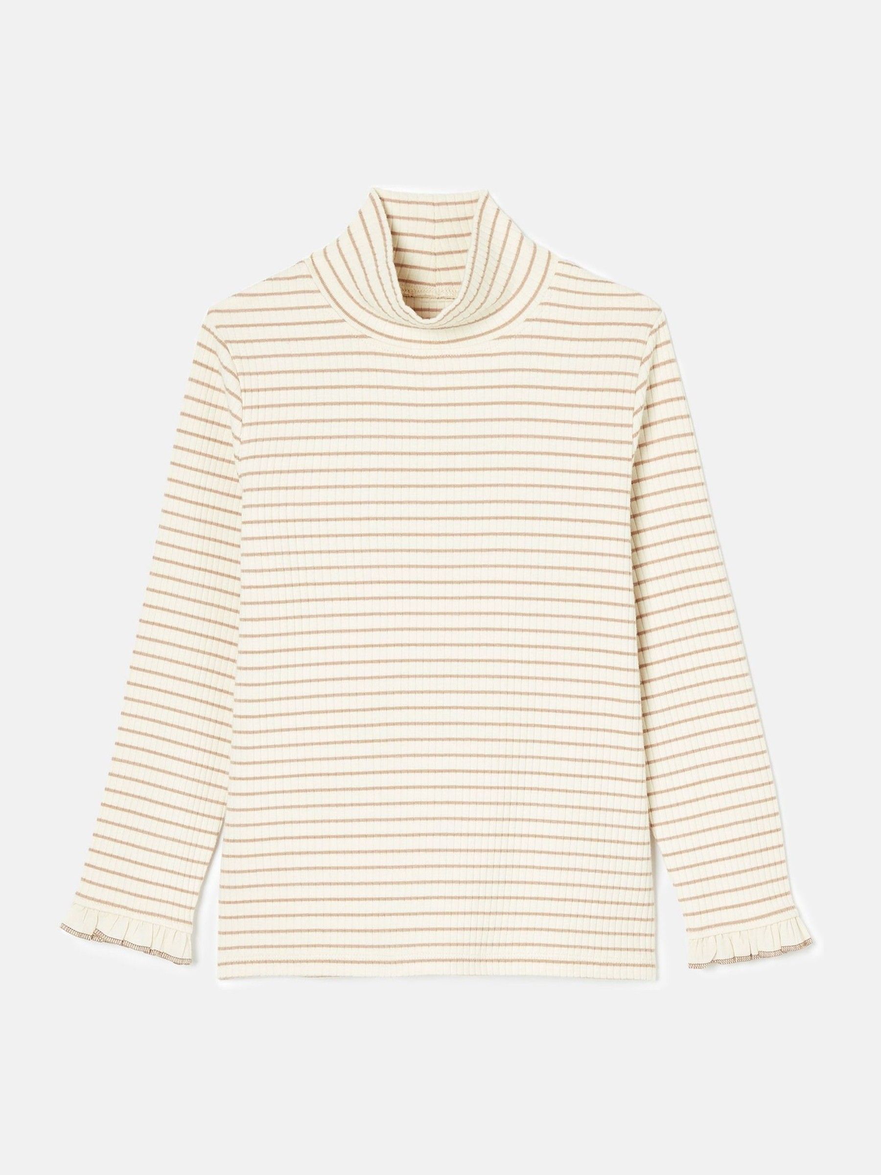 Faye Cream Stripe High Neck Rib Top - Image 1 of 4