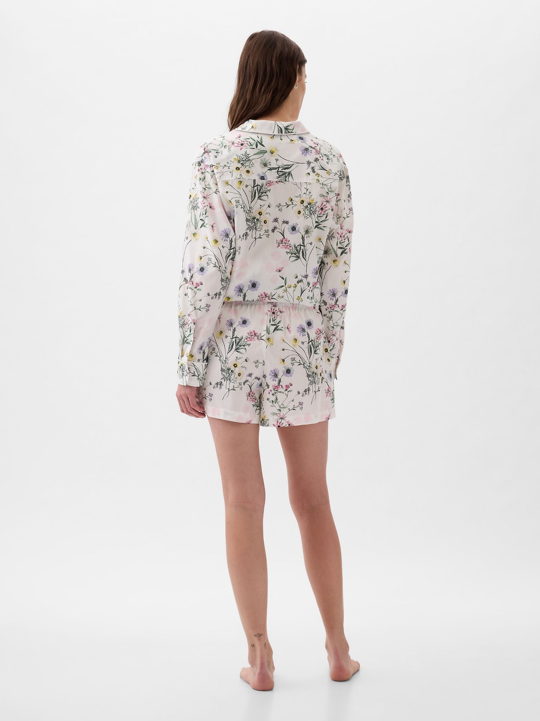 White Floral Poplin Pyjama Shorts - Image 2 of 3
