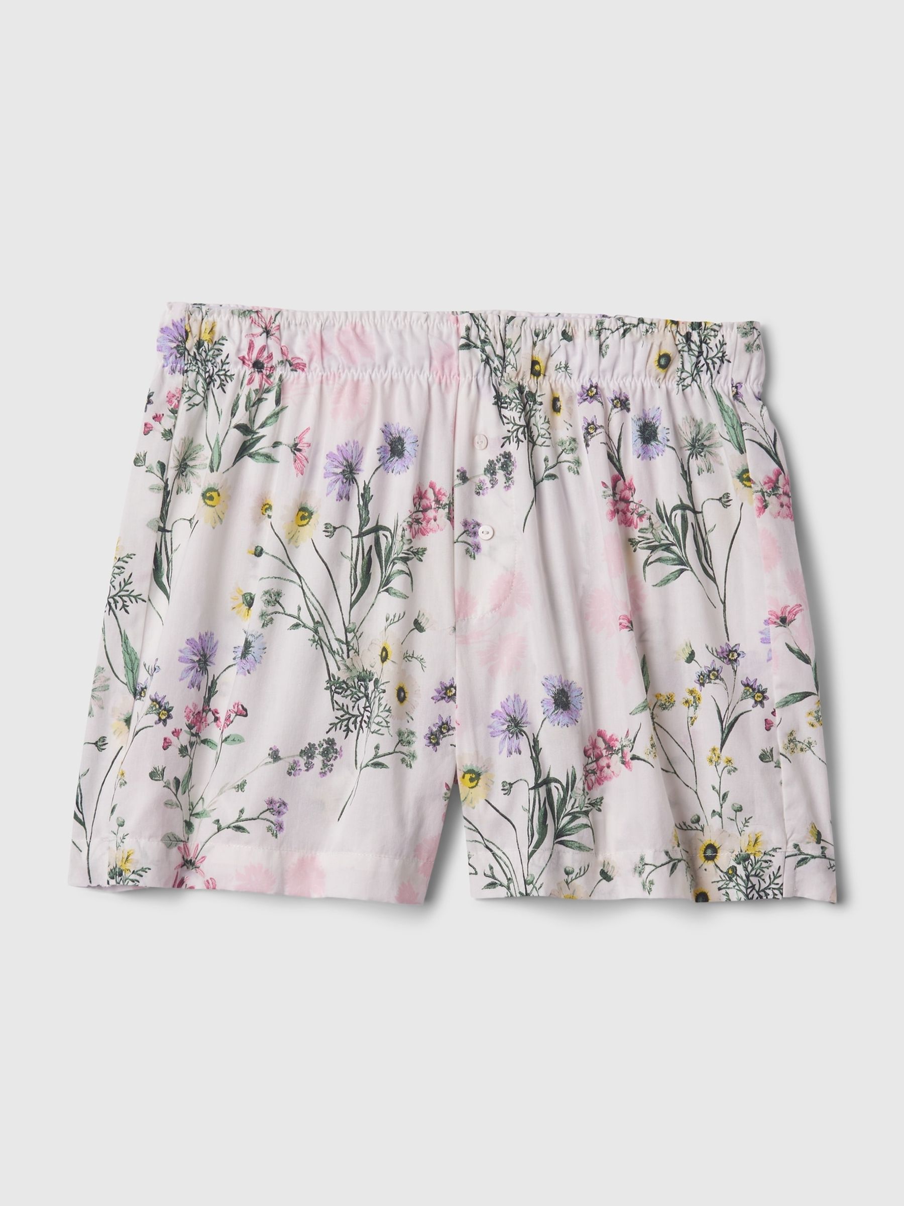 White Floral Poplin Pyjama Shorts - Image 3 of 3