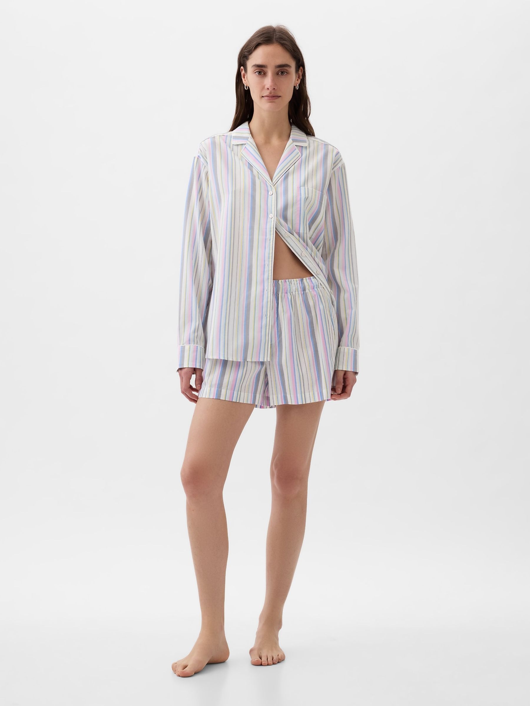 Blue Stripe Poplin Stripe Pyjama Shorts - Image 1 of 3