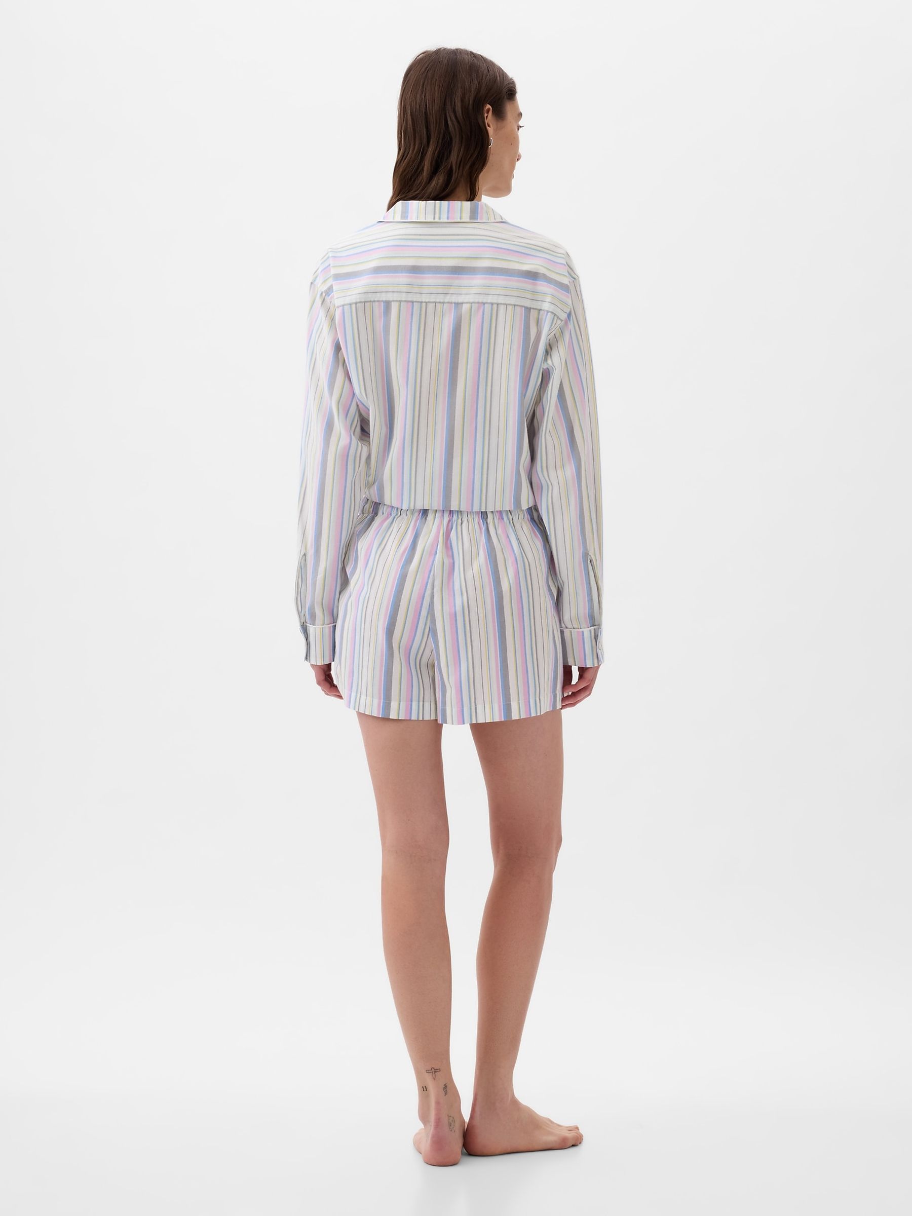 Blue Stripe Poplin Stripe Pyjama Shorts - Image 2 of 3