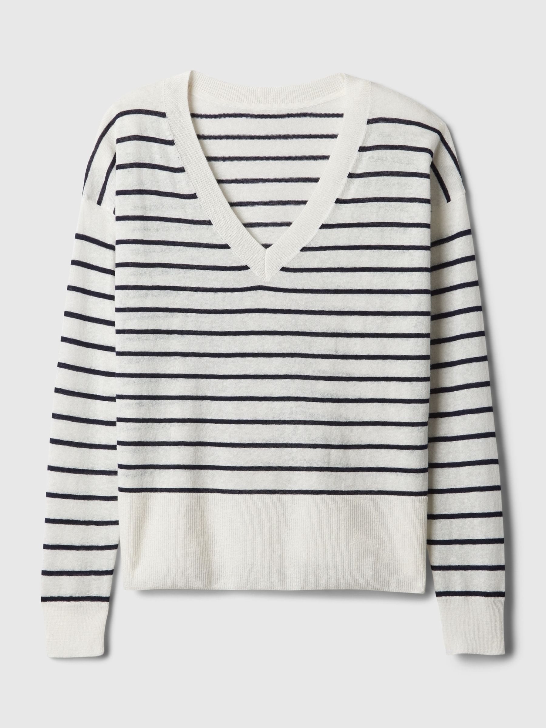 Black/White Linen Blend V Neck Split Hem Jumper - Image 5 of 5