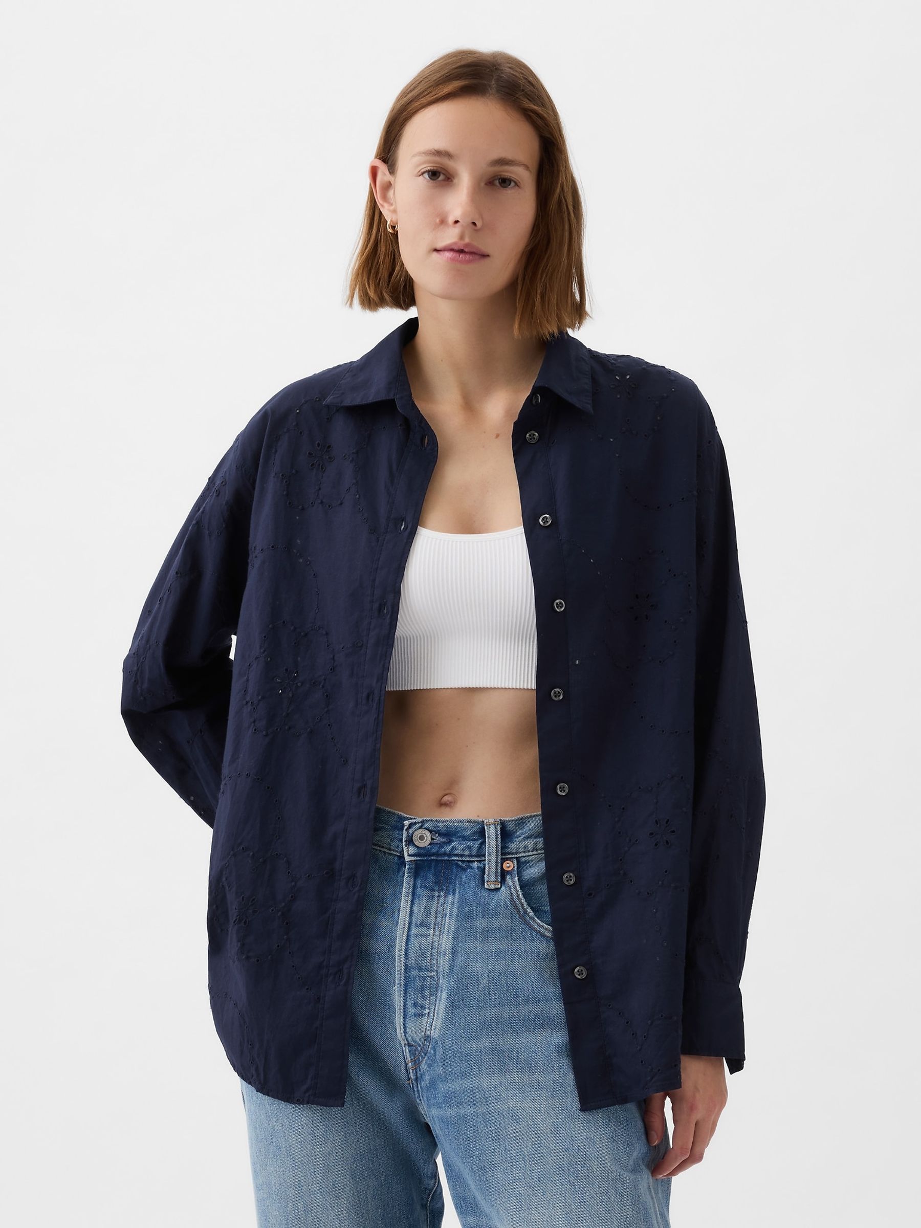 Blue Eyelet Oversized Shirt - Image 1 of 1