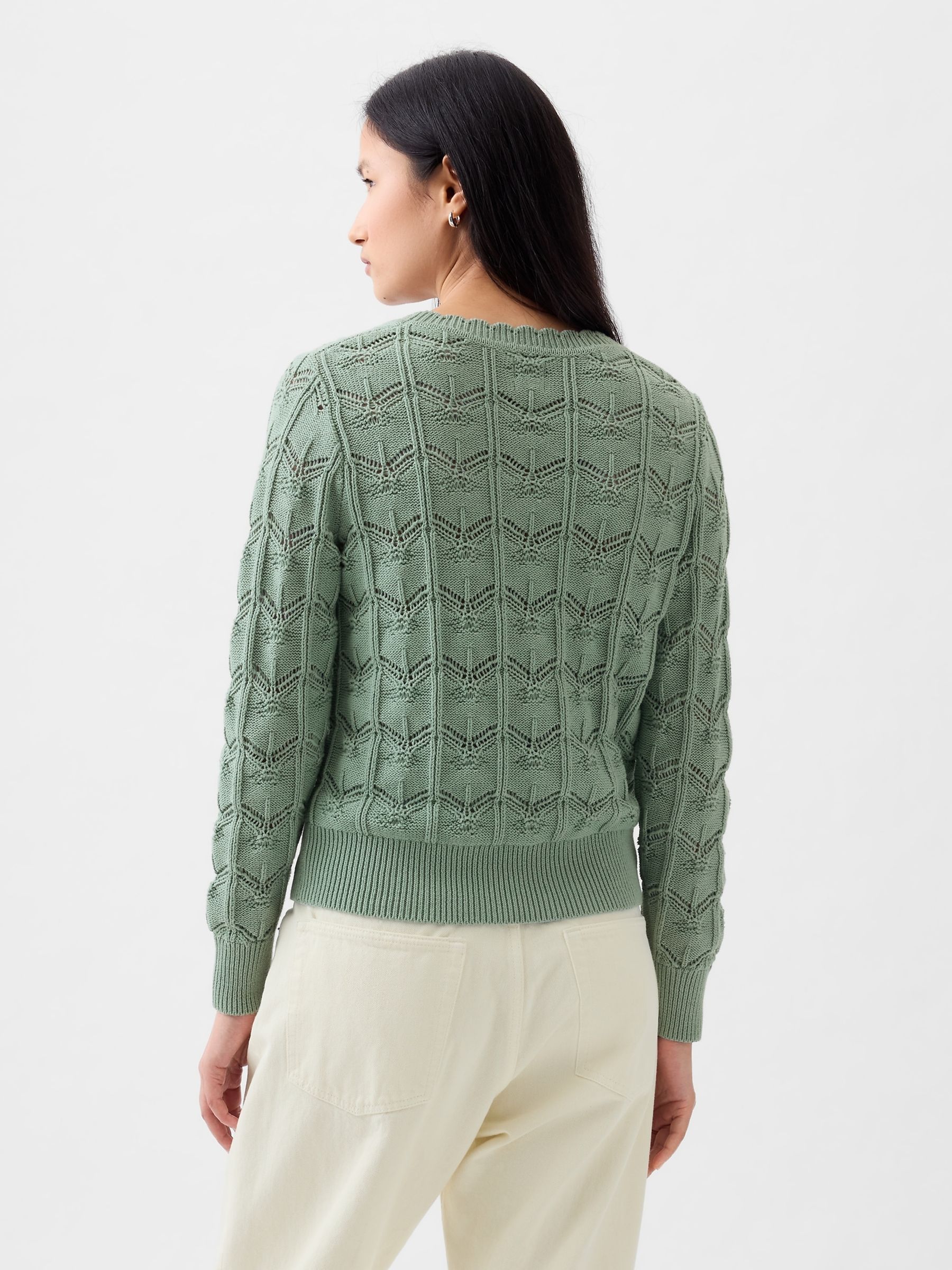 Green Pointelle Crew Neck Long Sleeve Jumper - Image 2 of 5