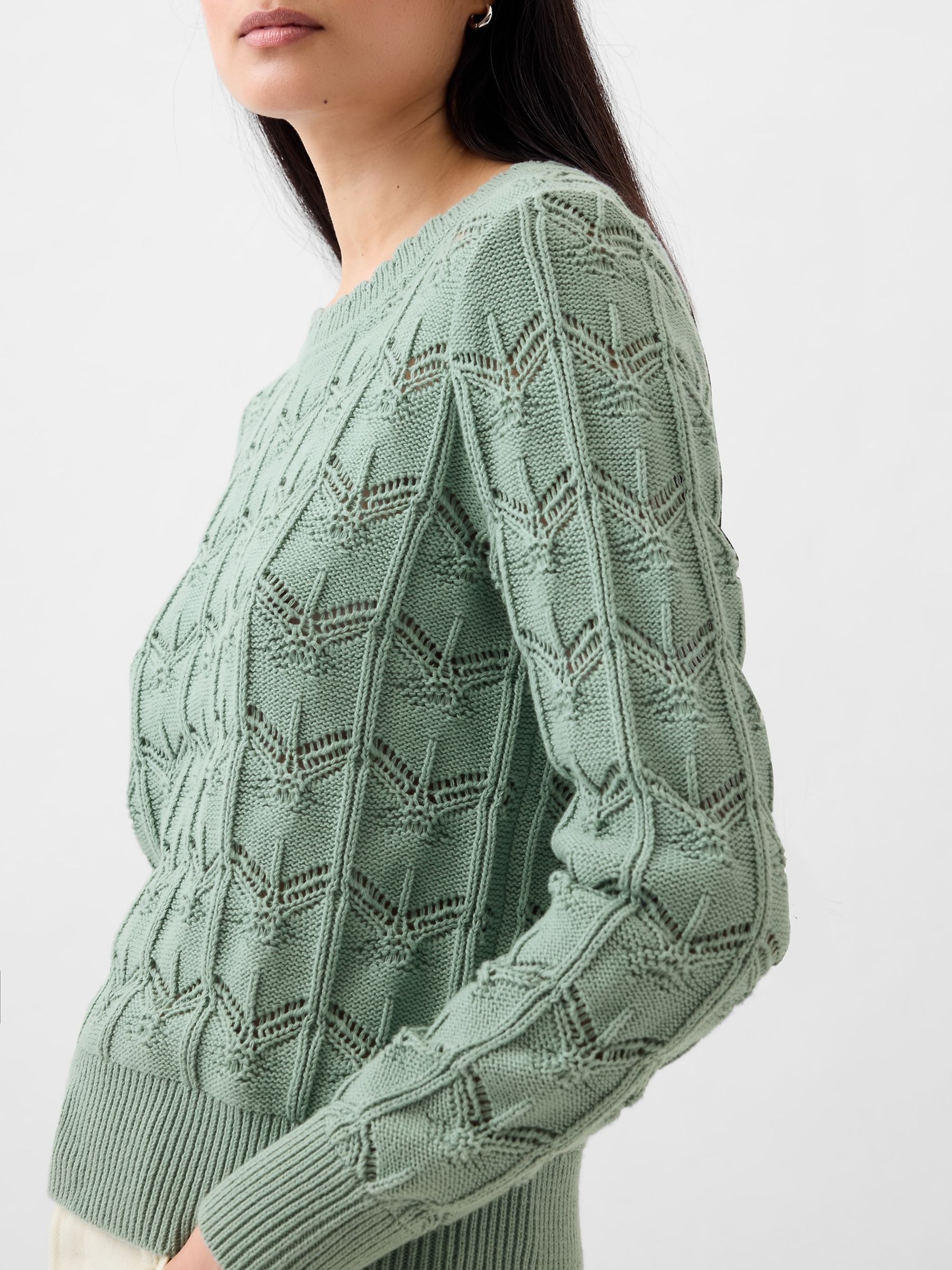 Green Pointelle Crew Neck Long Sleeve Jumper - Image 4 of 5