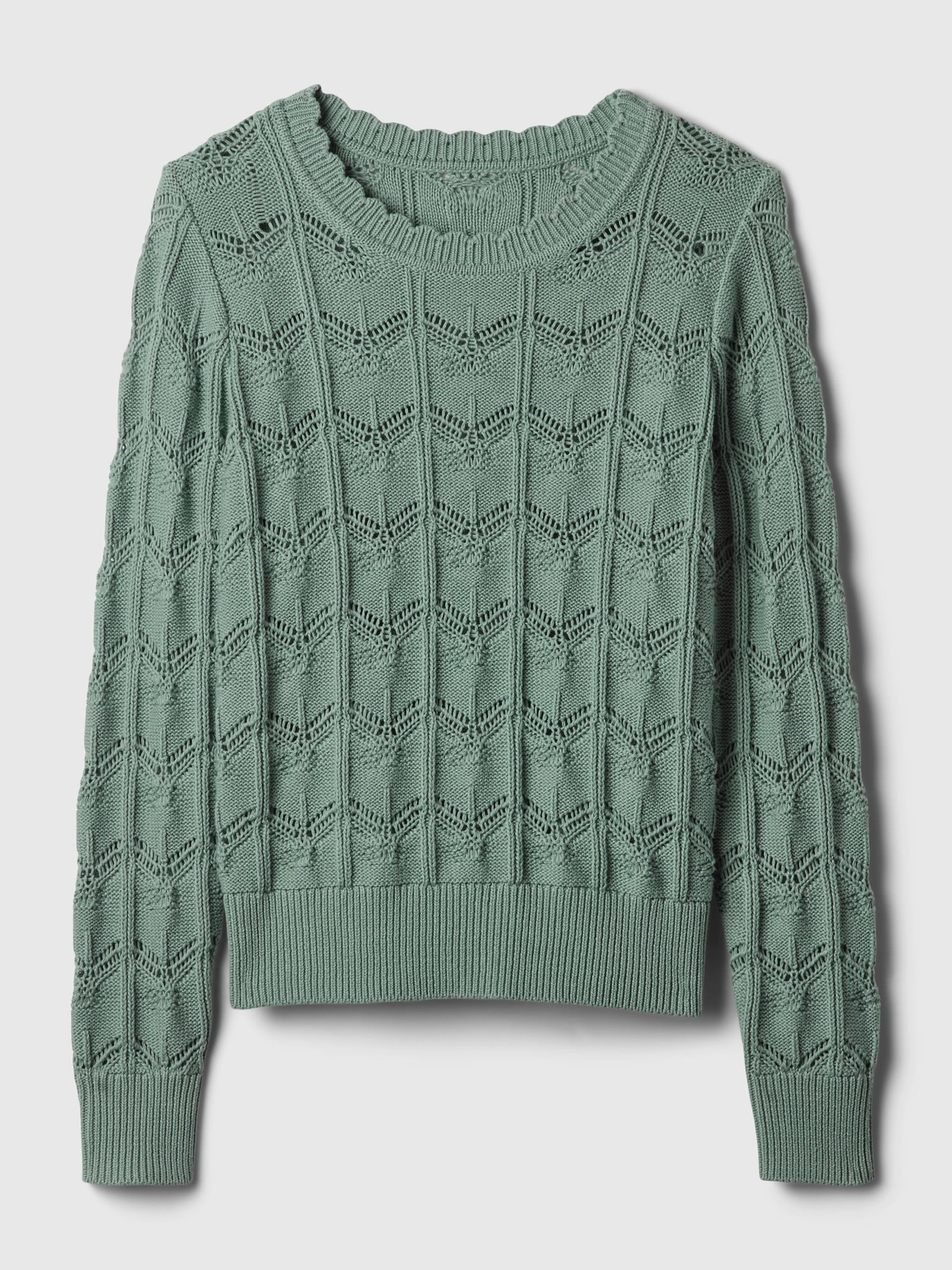 Green Pointelle Crew Neck Long Sleeve Jumper - Image 5 of 5