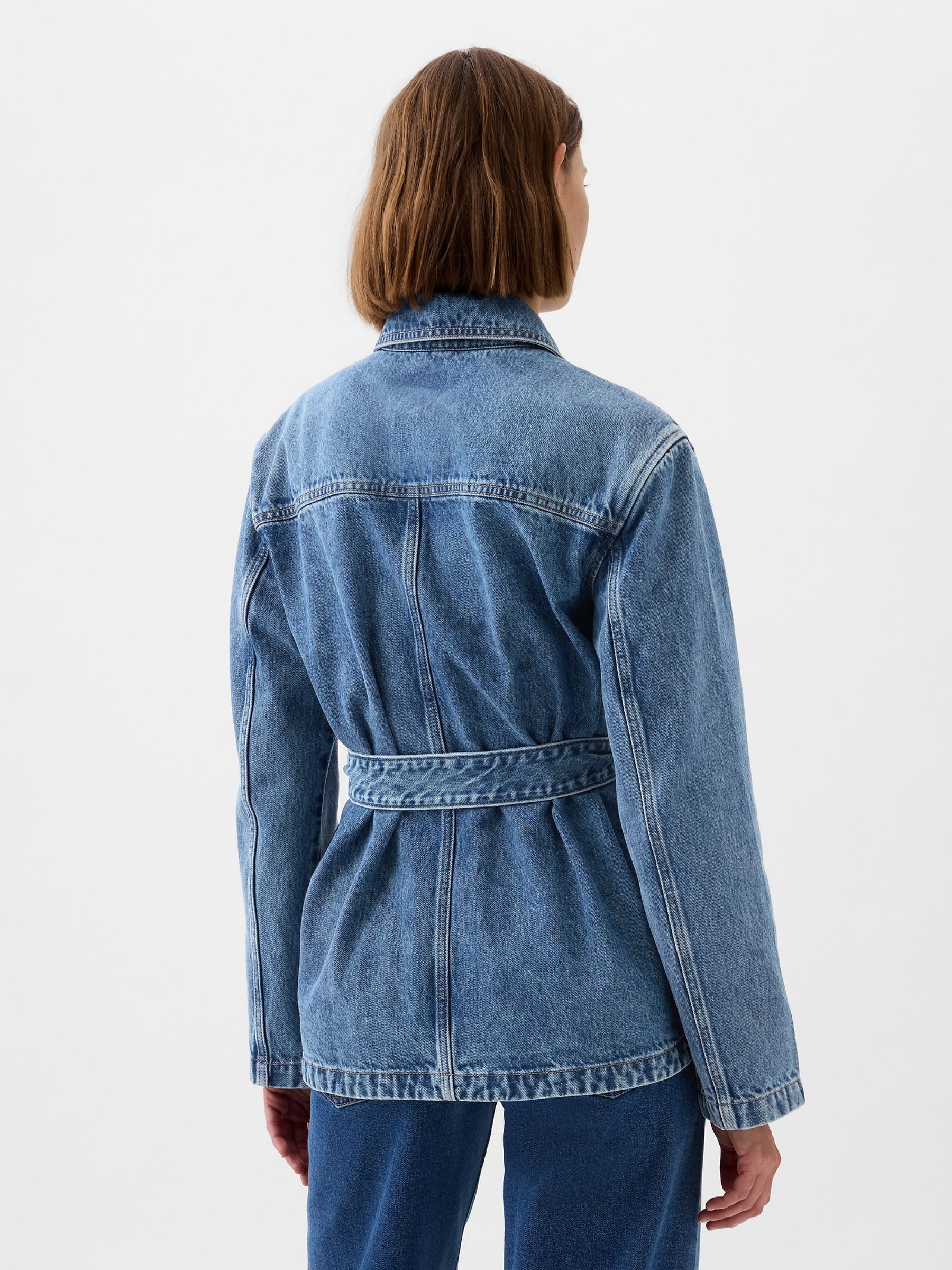 Blue Mid Length Belted Denim Shirt Jacket - Image 2 of 6