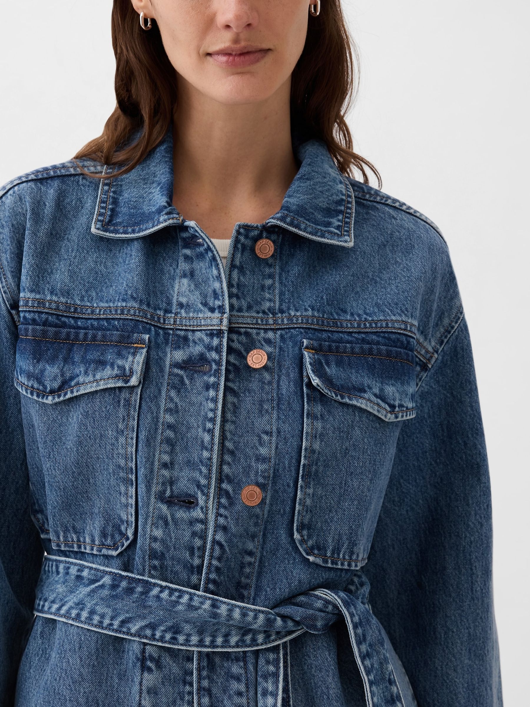 Blue Mid Length Belted Denim Shirt Jacket - Image 4 of 6