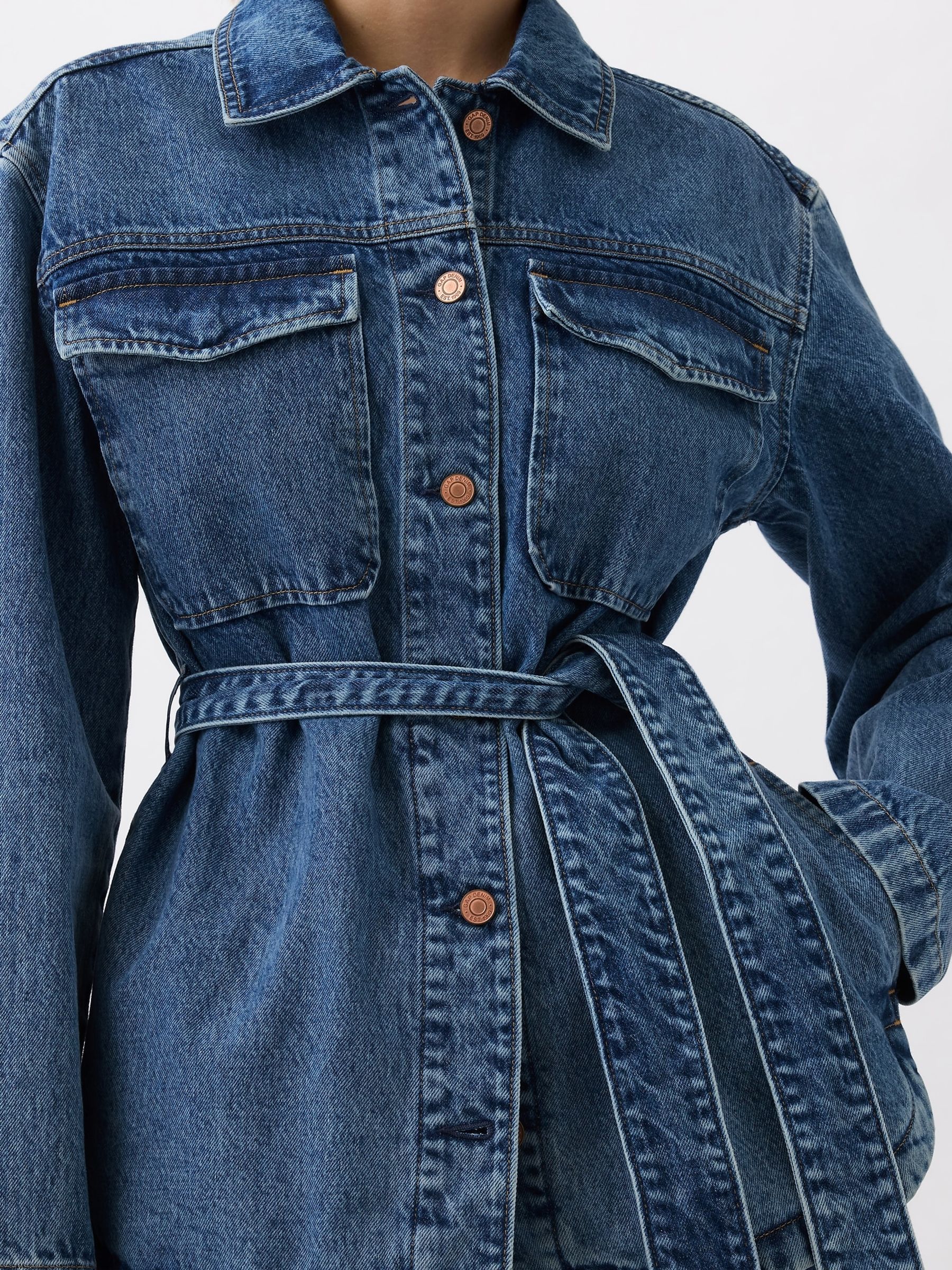 Blue Mid Length Belted Denim Shirt Jacket - Image 5 of 6