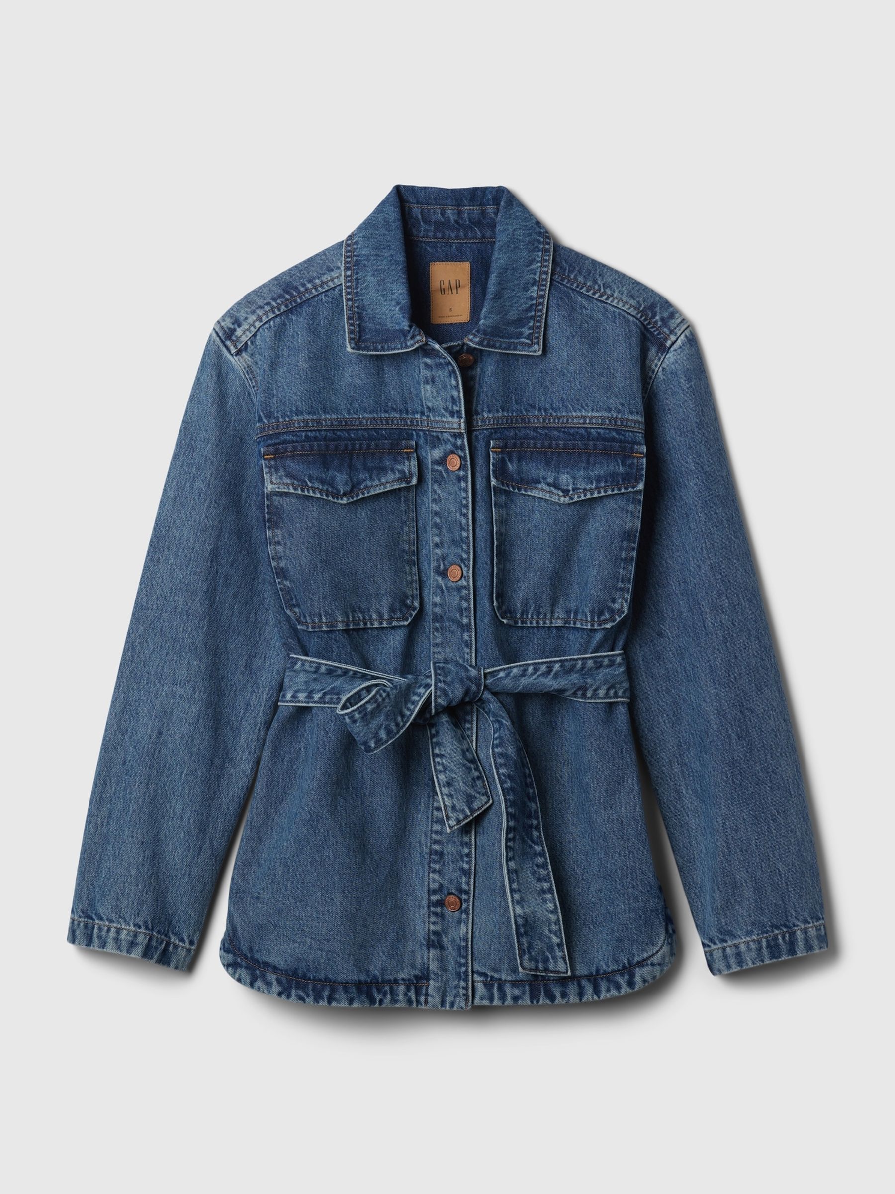 Blue Mid Length Belted Denim Shirt Jacket - Image 6 of 6