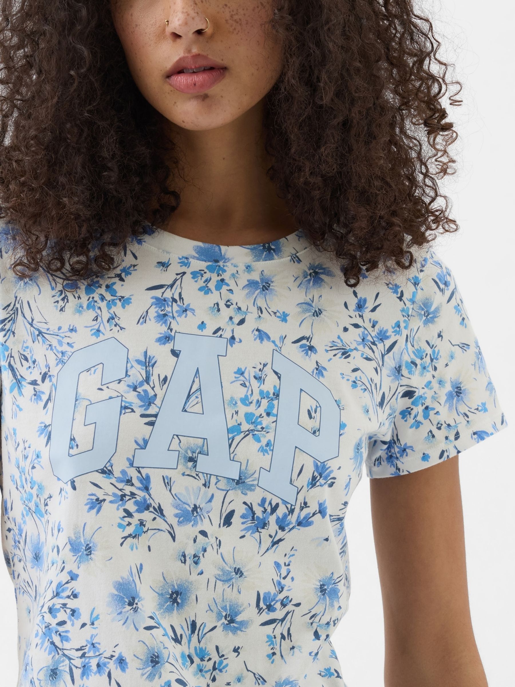 Blue Fitted Floral Logo Short Sleeve Crew Neck T-Shirt - Image 4 of 5