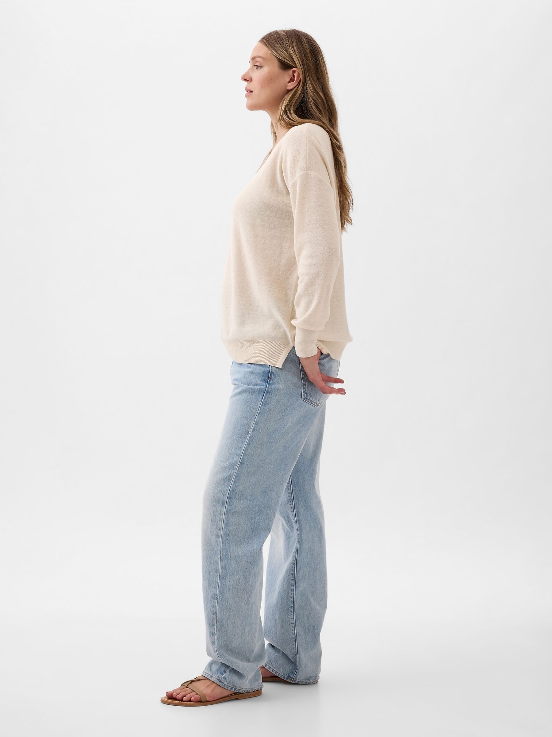 Beige Maternity Linen-Blend Jumper - Image 3 of 4