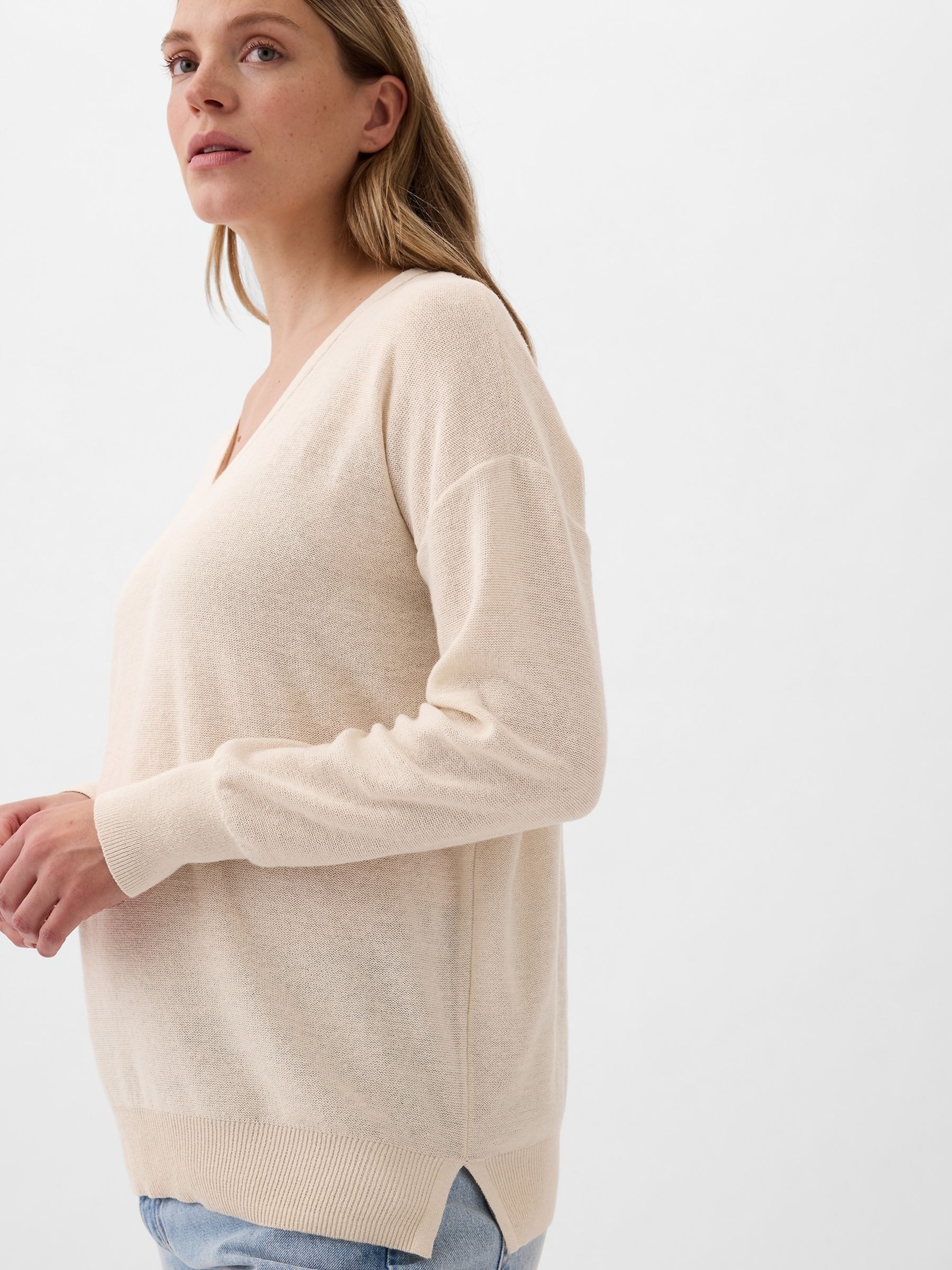 Beige Maternity Linen-Blend Jumper - Image 4 of 4