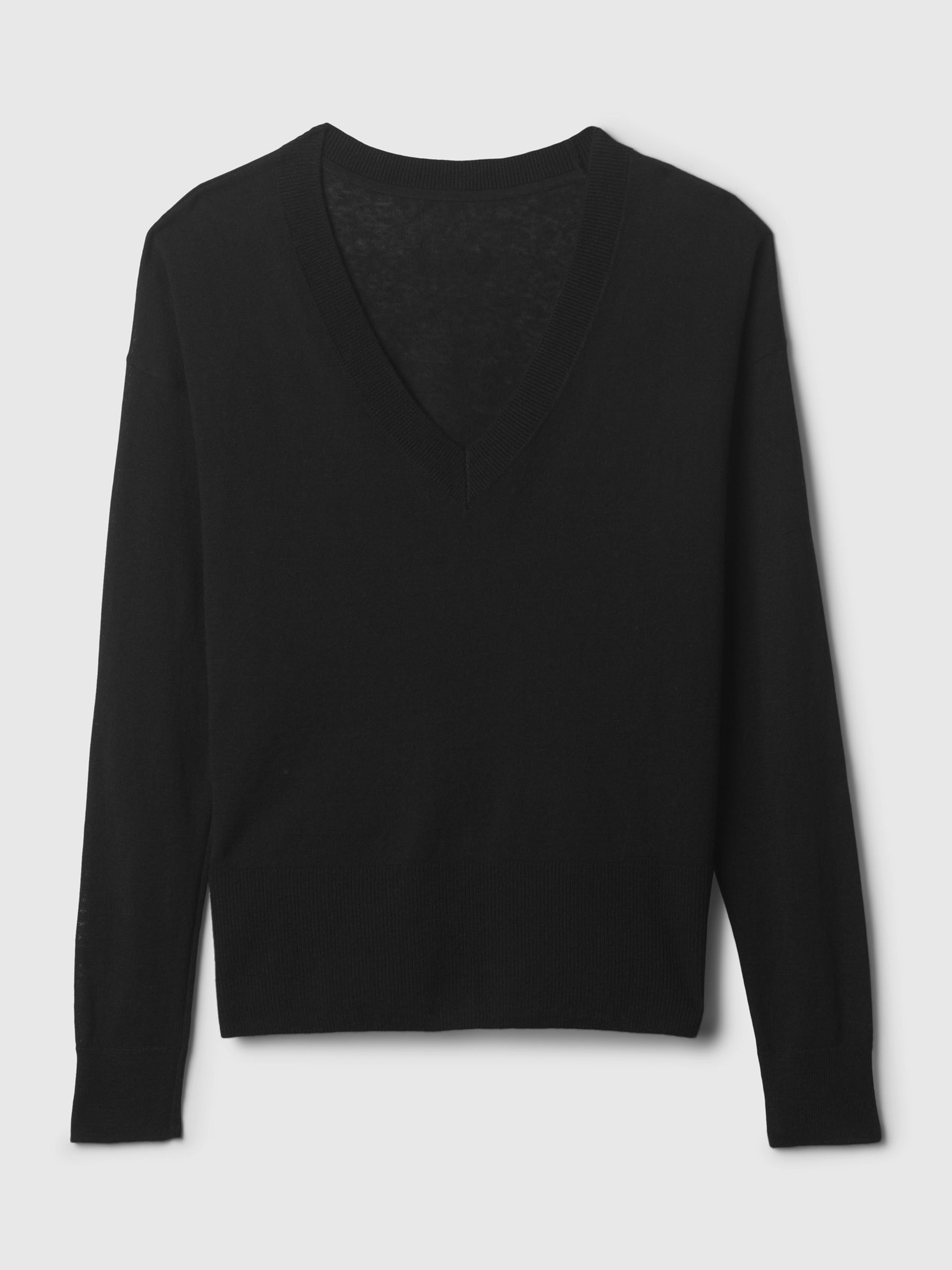 Black Linen Blend V Neck Split Hem Jumper - Image 5 of 5