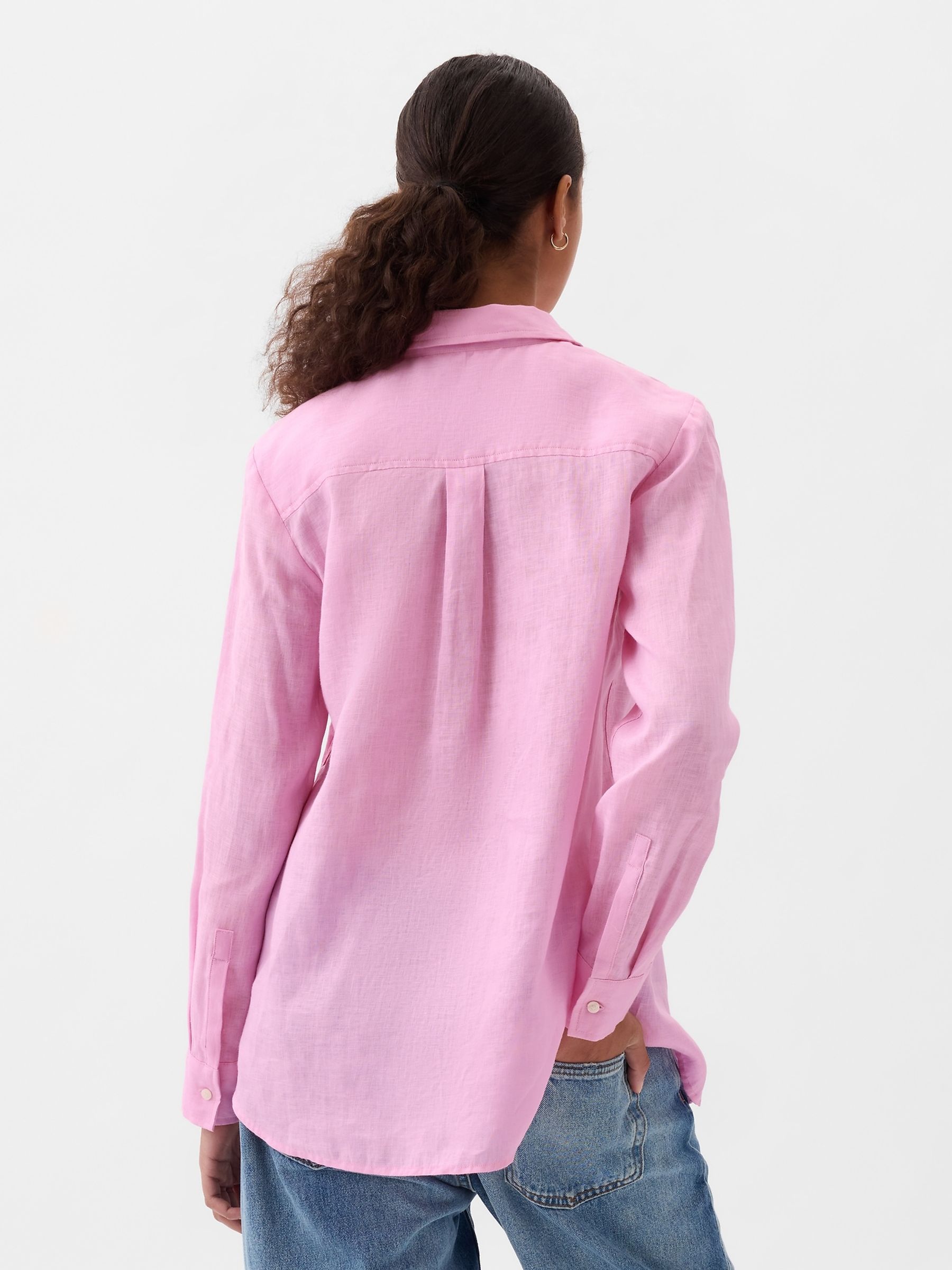 Sugar Pink 100% Linen Long Sleeve Oversized Shirt - Image 2 of 5