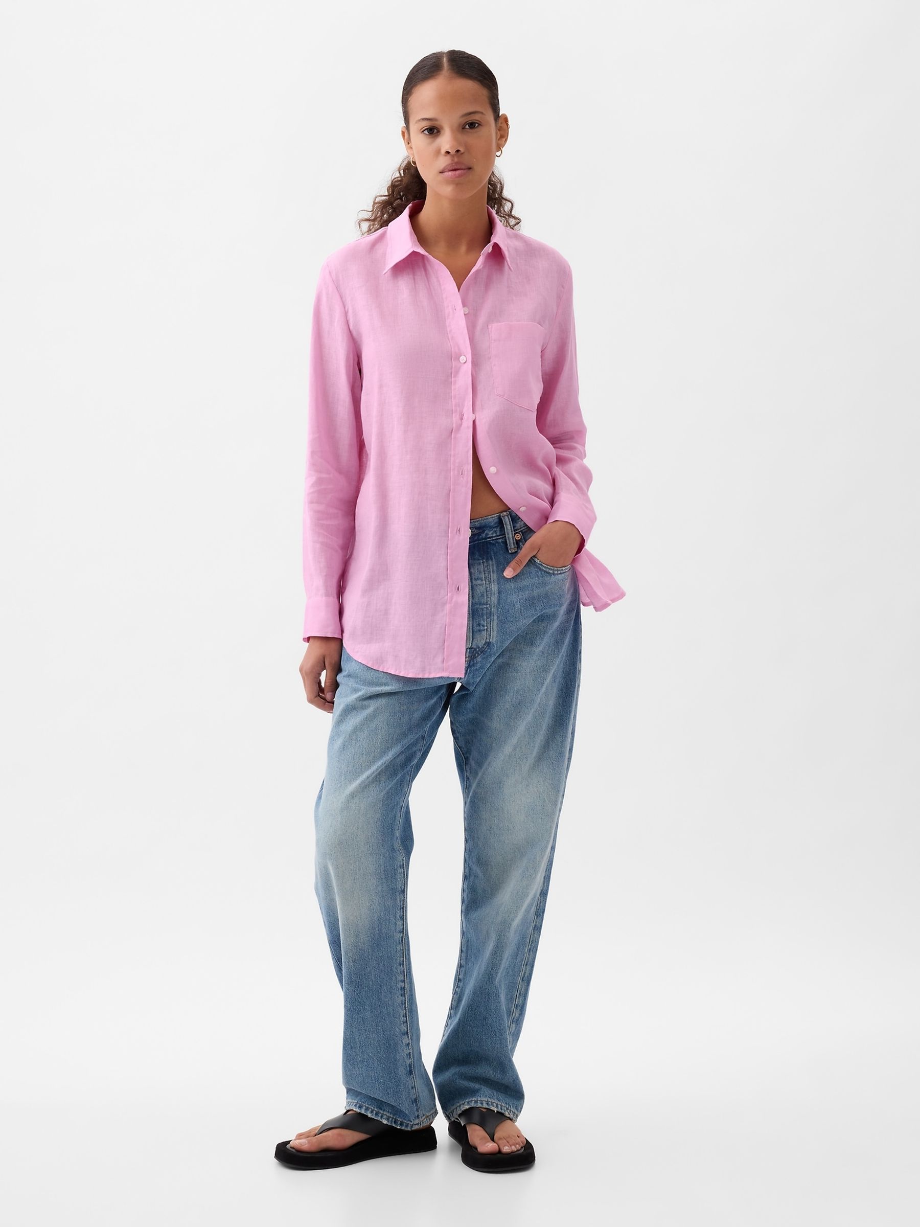 Sugar Pink 100% Linen Long Sleeve Oversized Shirt - Image 3 of 5