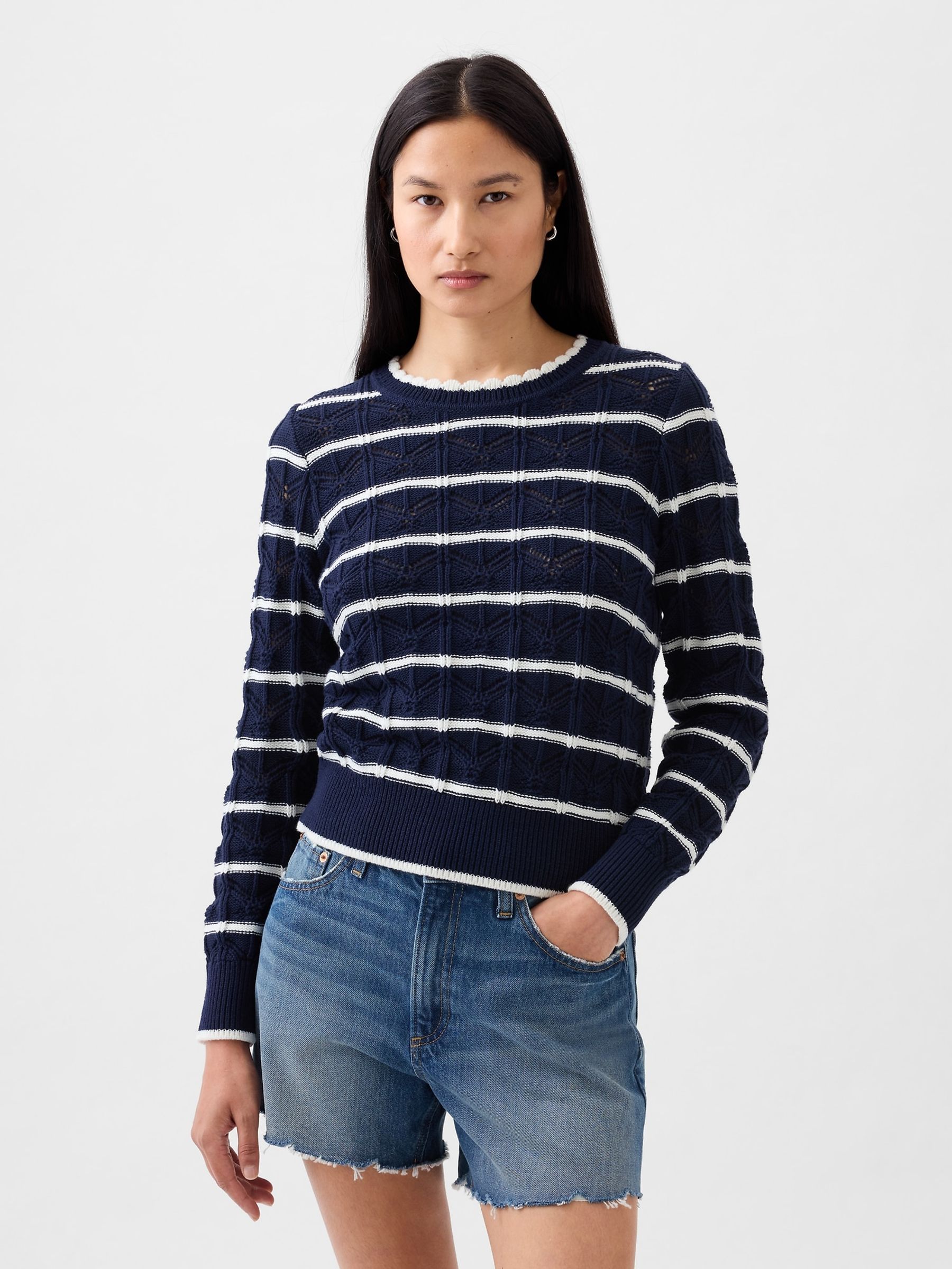 Blue Pointelle Crew Neck Long Sleeve Jumper - Image 2 of 5 Blue Pointelle Crew Neck Long Sleeve Jumper - Image 2 of 5