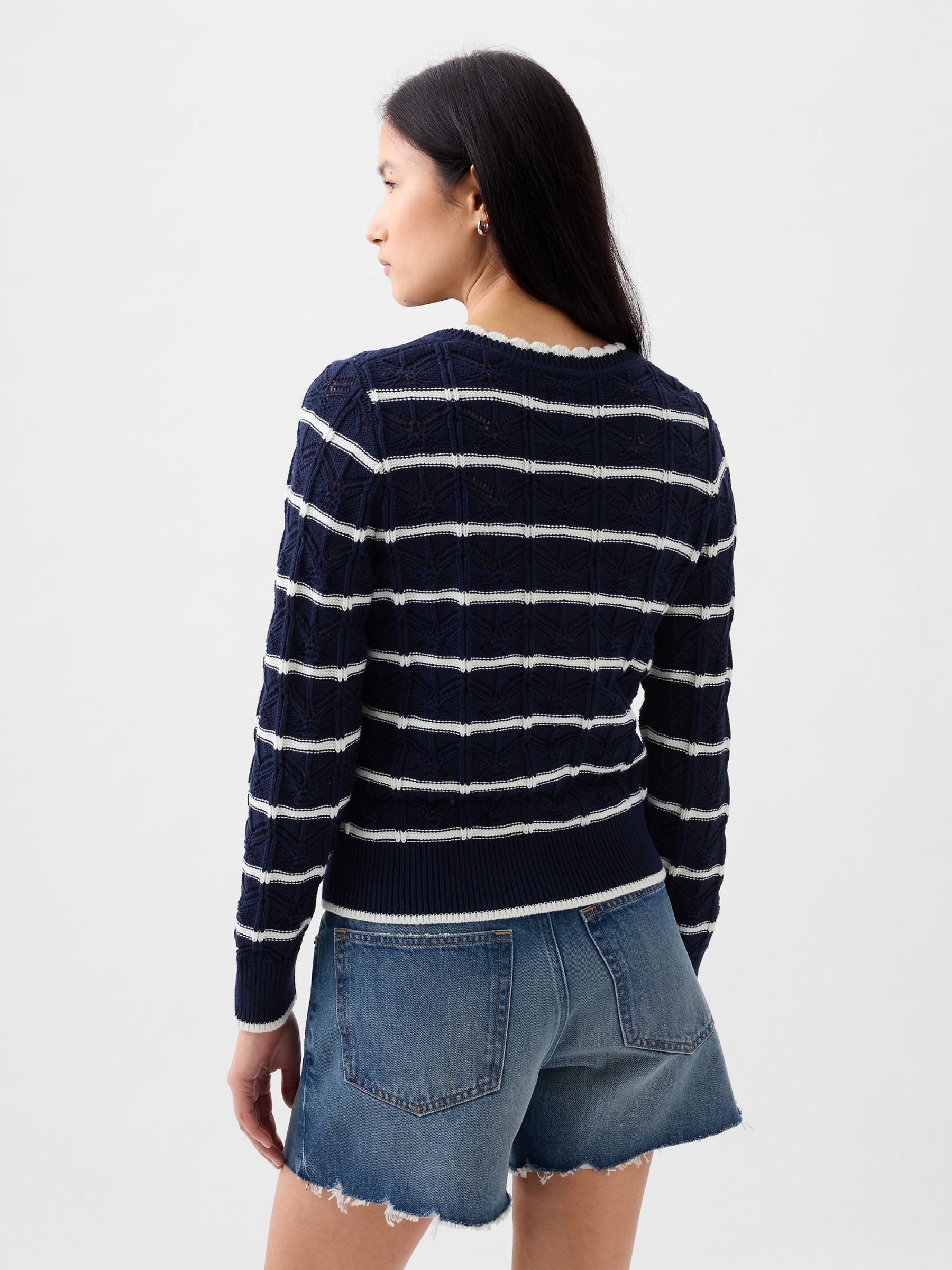 Blue Pointelle Crew Neck Long Sleeve Jumper - Image 3 of 5