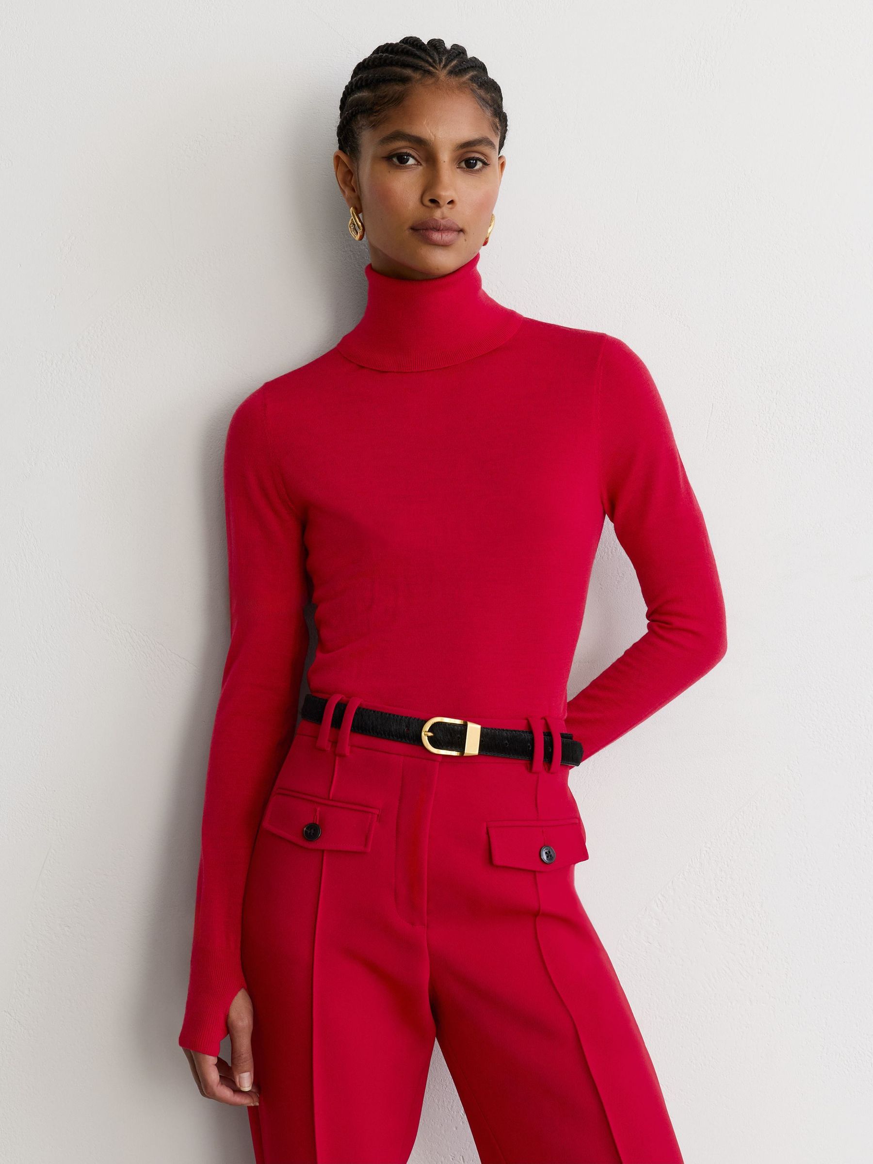 Merino Wool Roll-Neck Jumper in Red - Obrázek 1 z 6