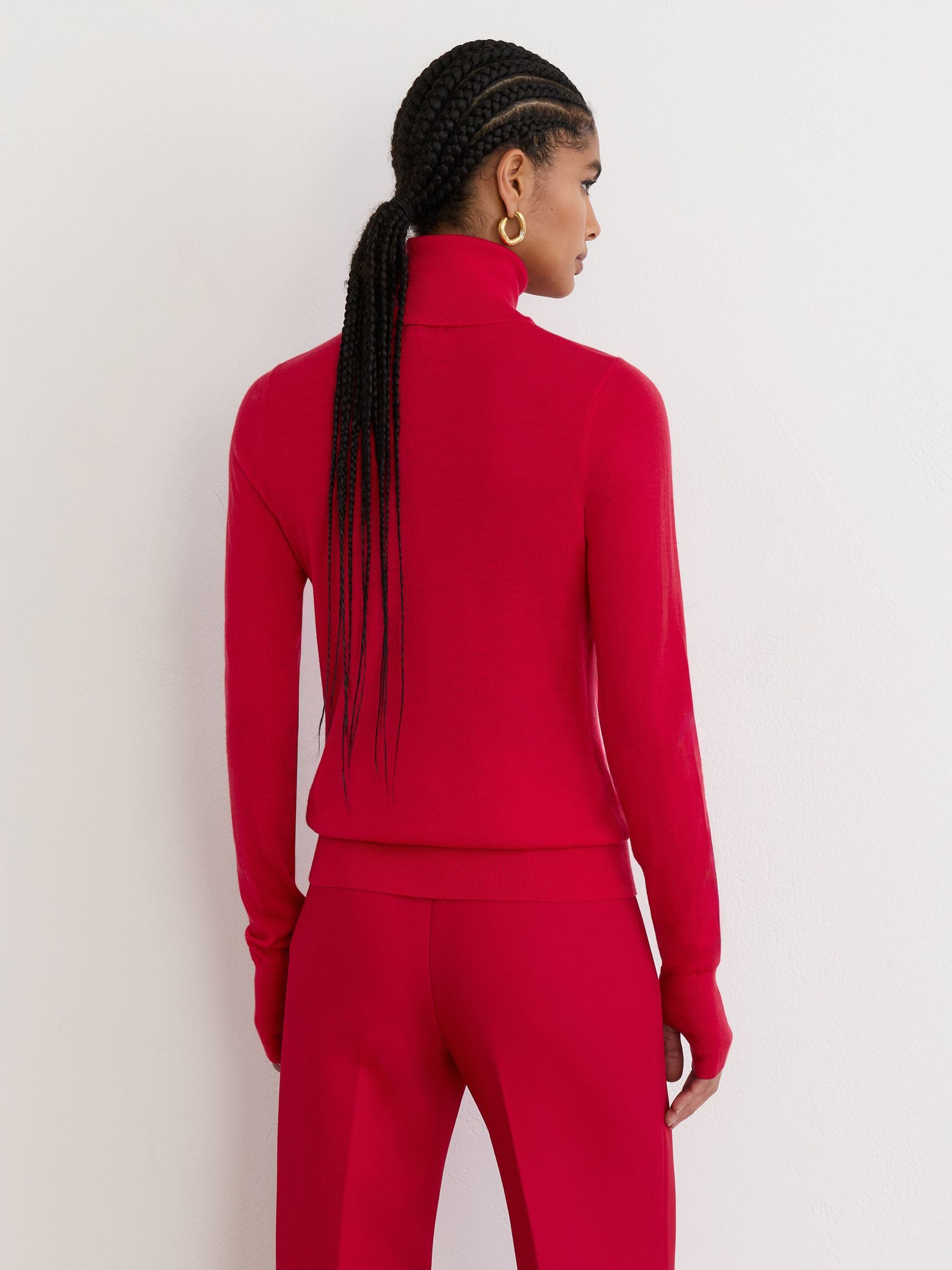 Merino Wool Roll-Neck Jumper in Red - Obrázek 5 z 6
