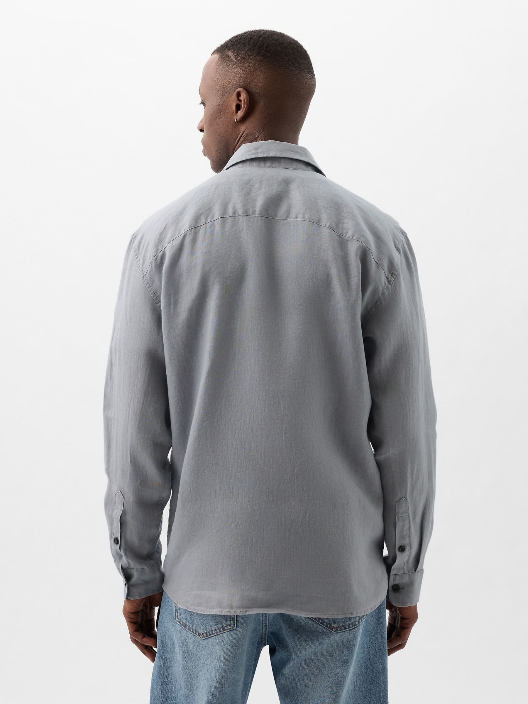 Grey Linen Blend Long Sleeve Shirt - Image 2 of 4
