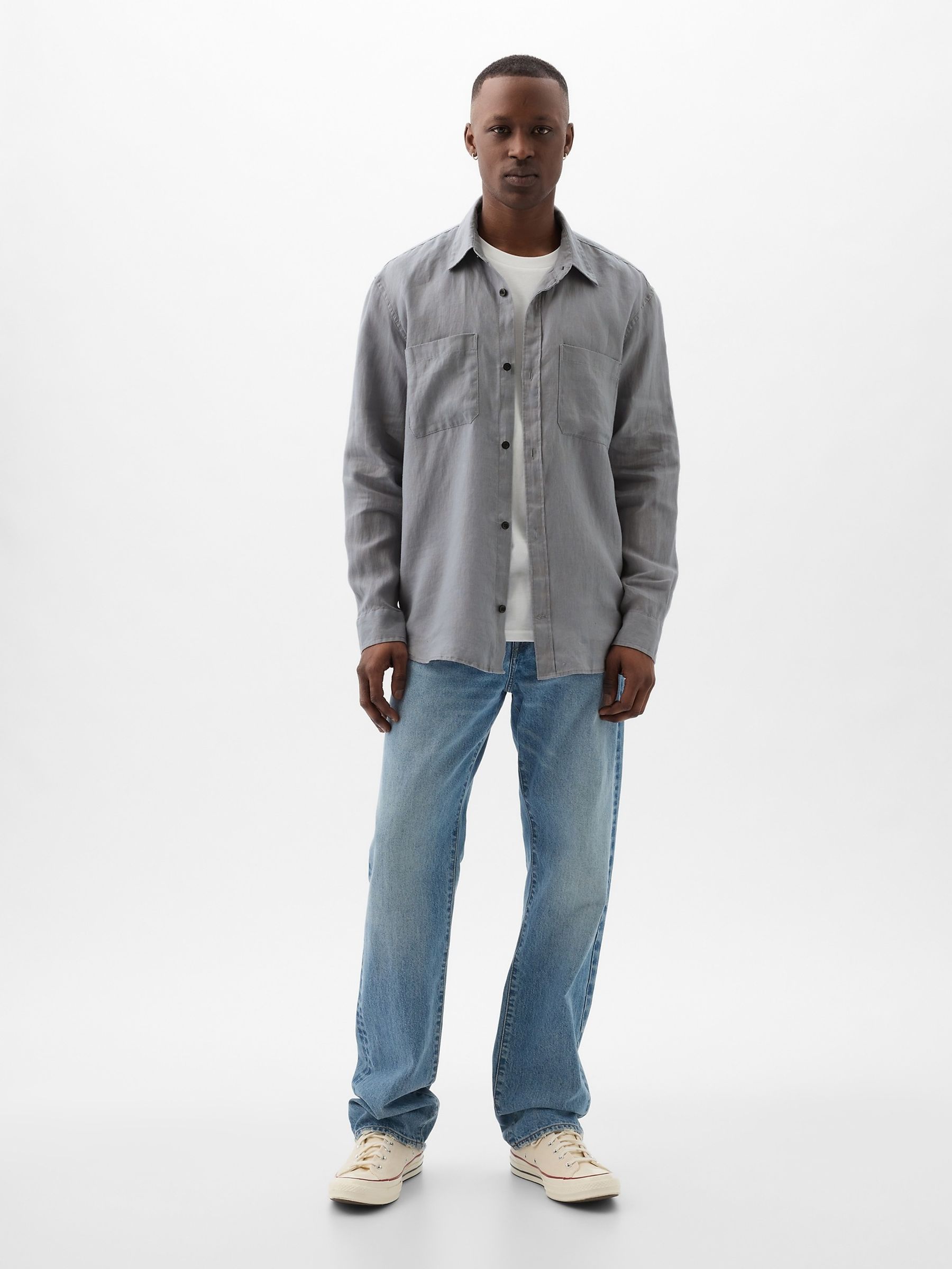 Grey Linen Blend Long Sleeve Shirt - Image 3 of 4