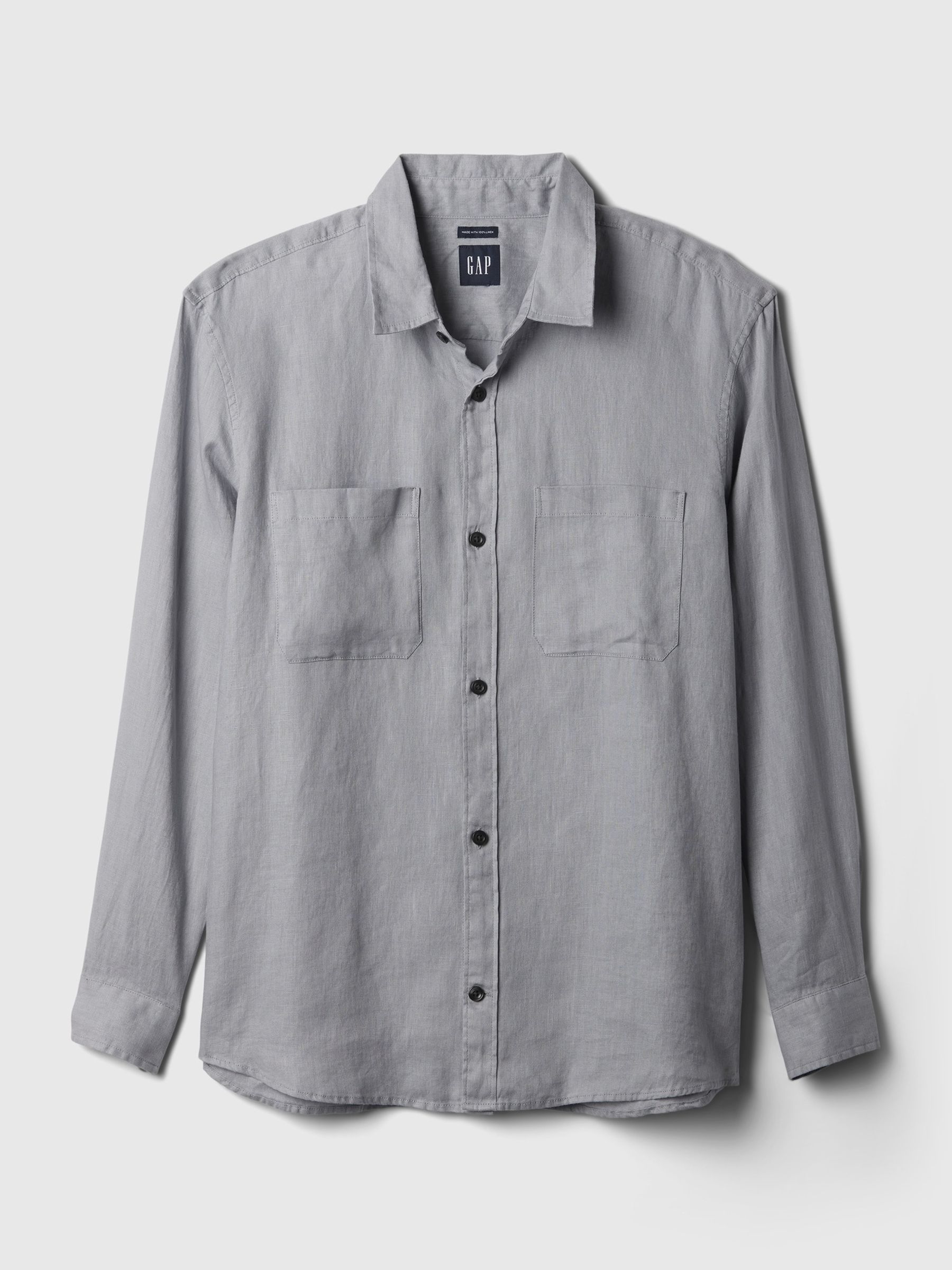Grey Linen Blend Long Sleeve Shirt - Image 4 of 4