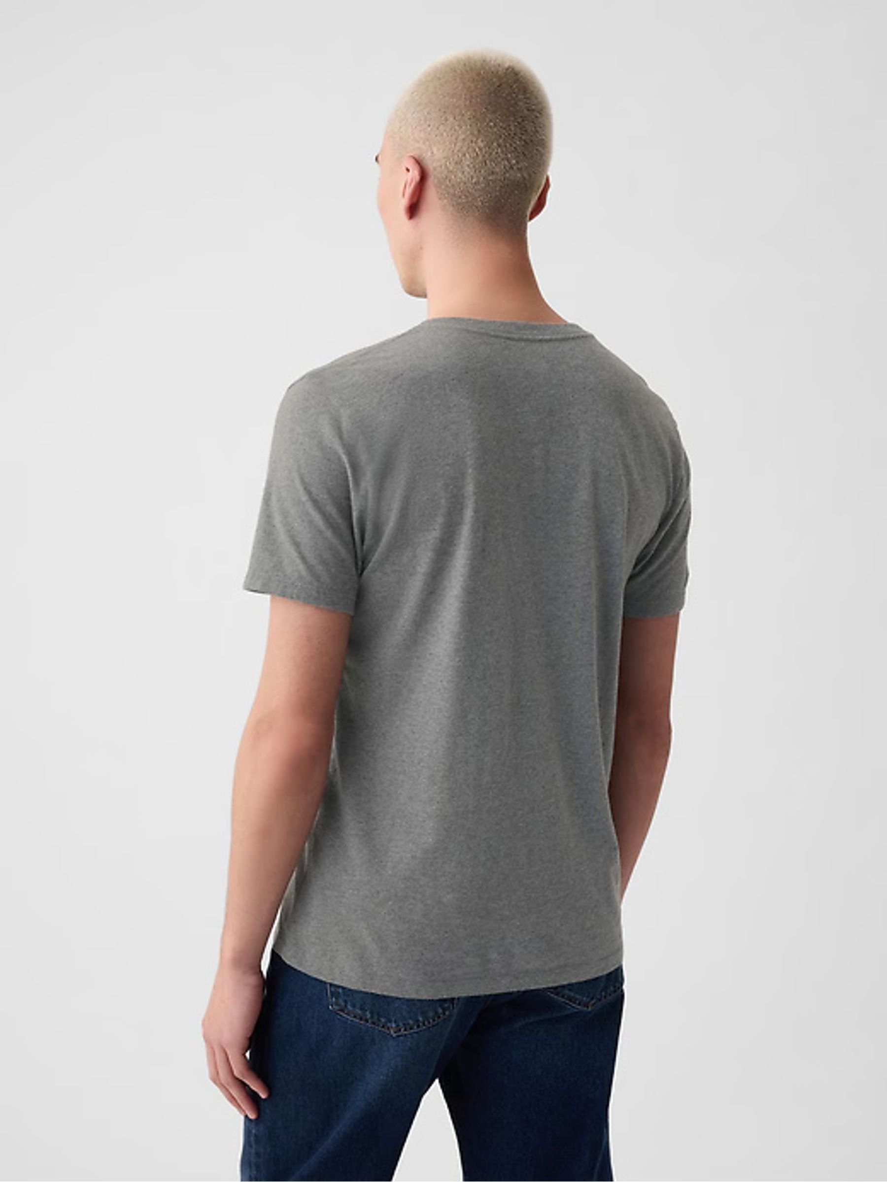 Grey V-Neck Classic 100% Cotton Short Sleeve T-Shirt - Image 3 of 5