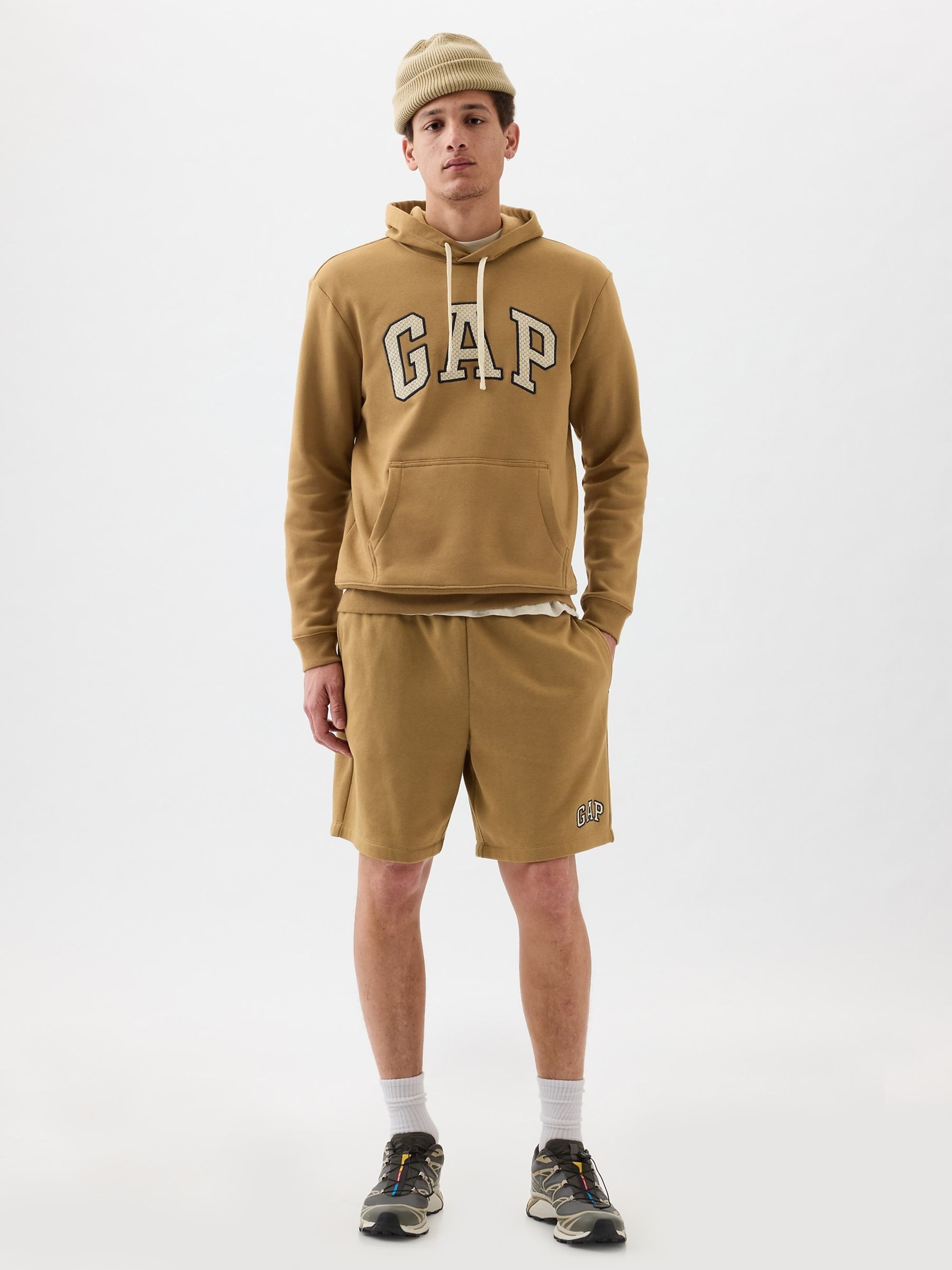 Beige Pull On Logo Jogger Shorts - Image 1 of 4