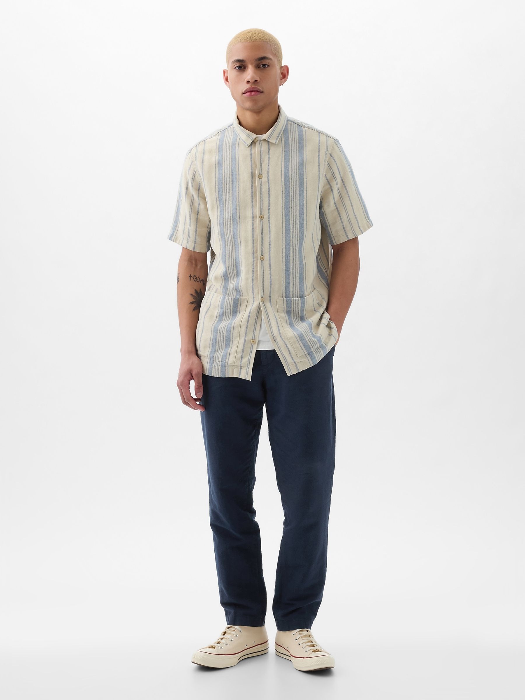 Blue Linen Blend Slim Fit Trousers - Image 1 of 1