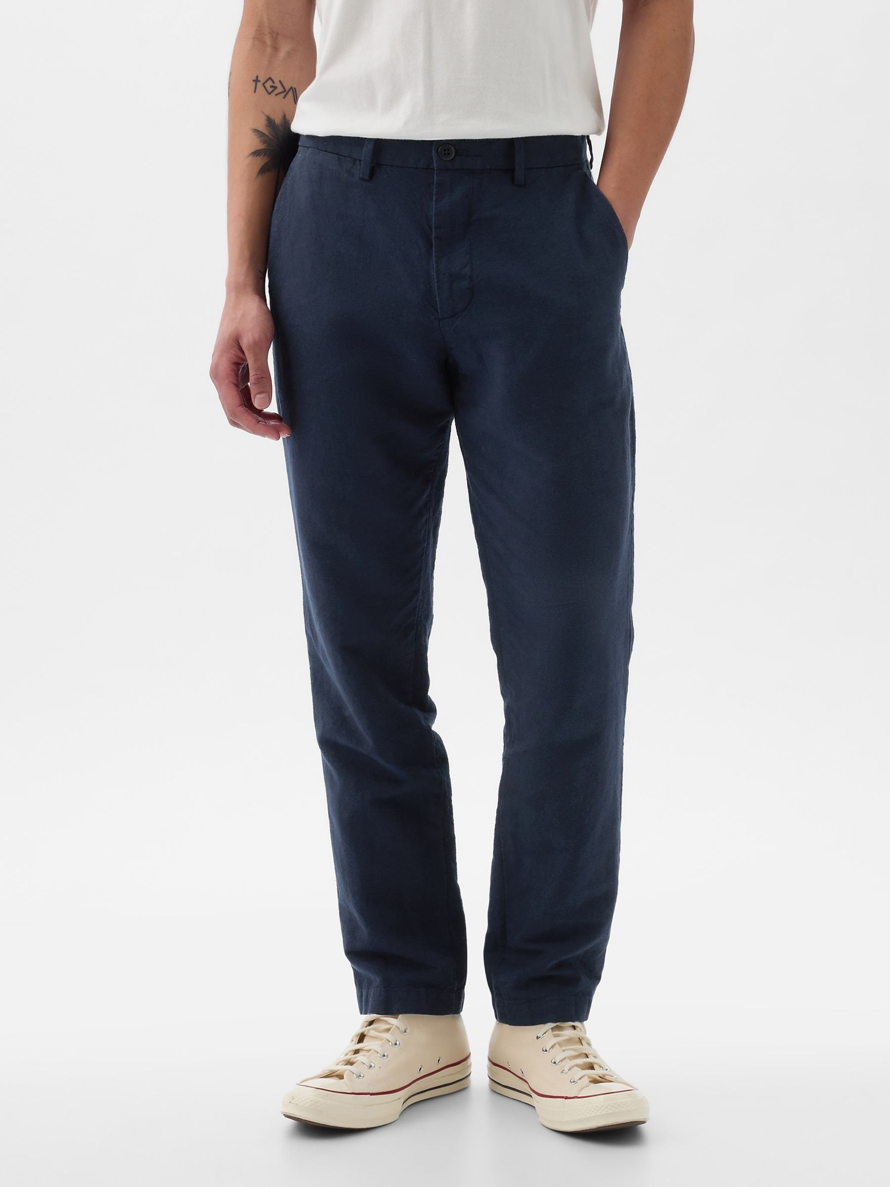Blue Linen Blend Slim Fit Trousers - Image 2 of 5 Blue Linen Blend Slim Fit Trousers - Image 2 of 5