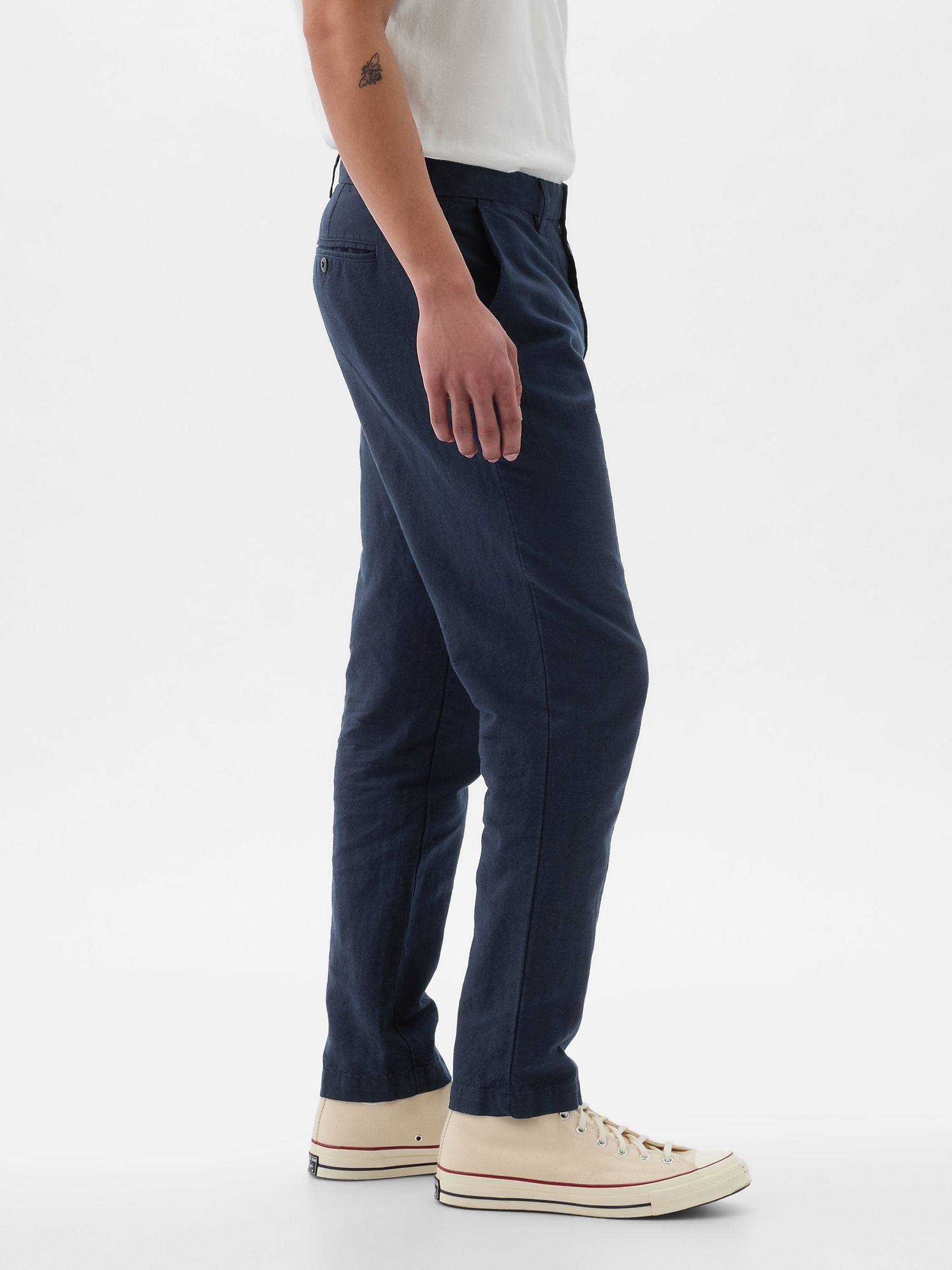Blue Linen Blend Slim Fit Trousers - Image 4 of 5