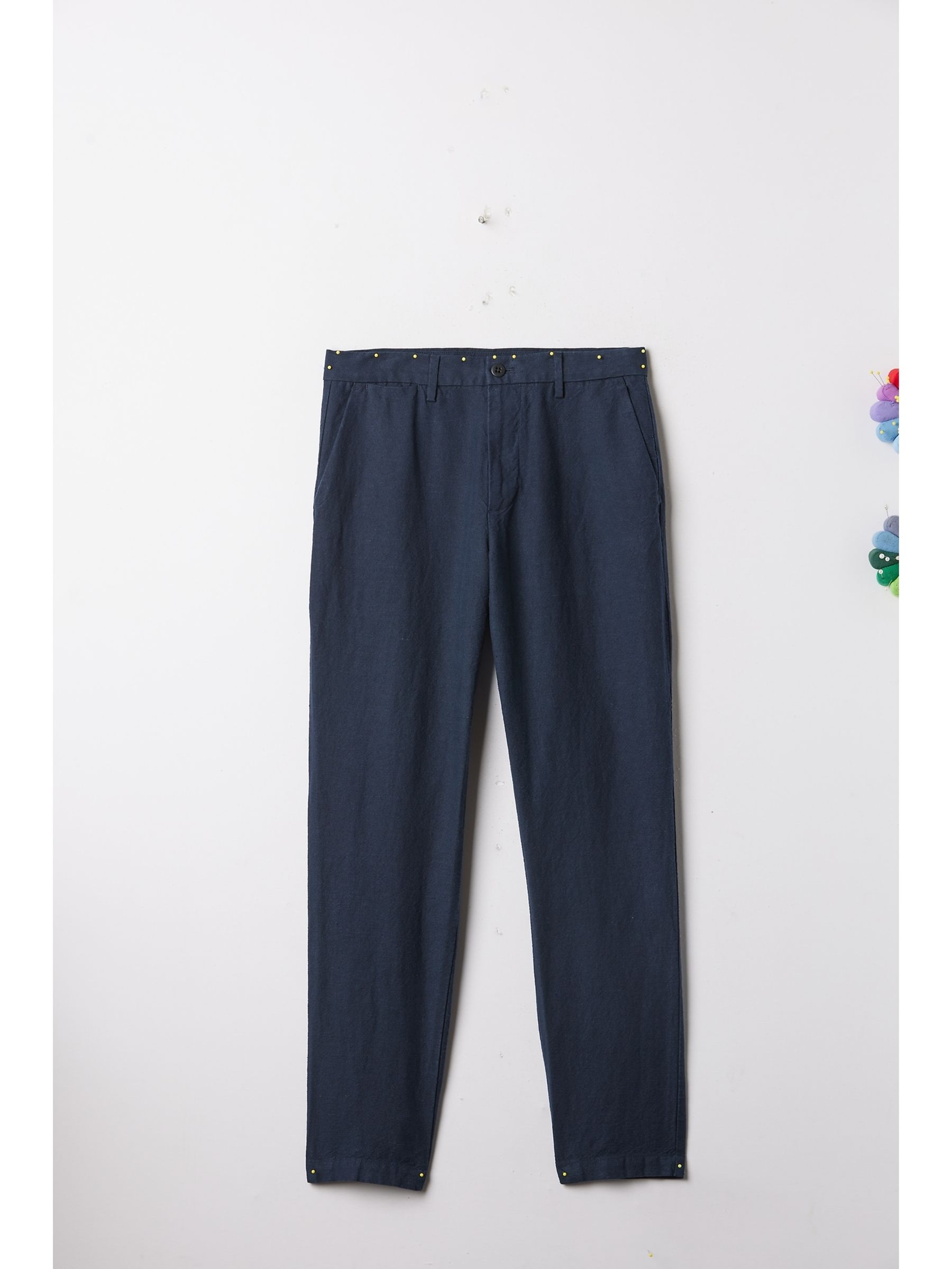 Blue Linen Blend Slim Fit Trousers - Image 5 of 5 Blue Linen Blend Slim Fit Trousers - Image 5 of 5