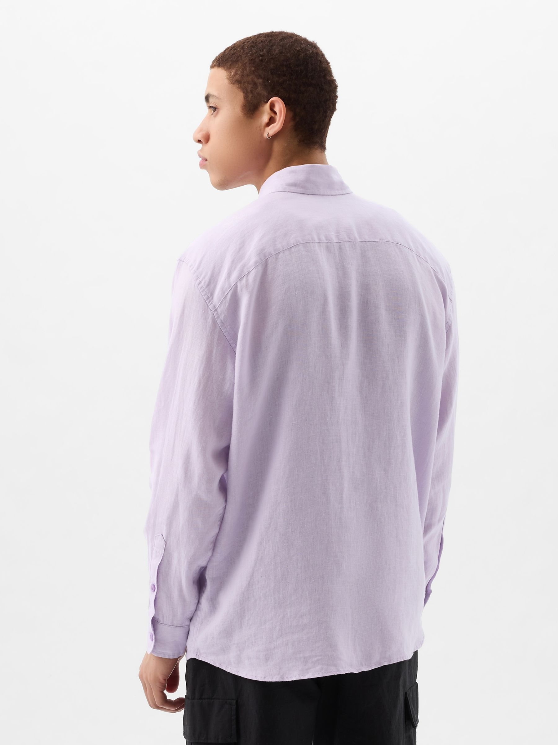 Purple Linen Blend Long Sleeve Shirt - Image 2 of 4