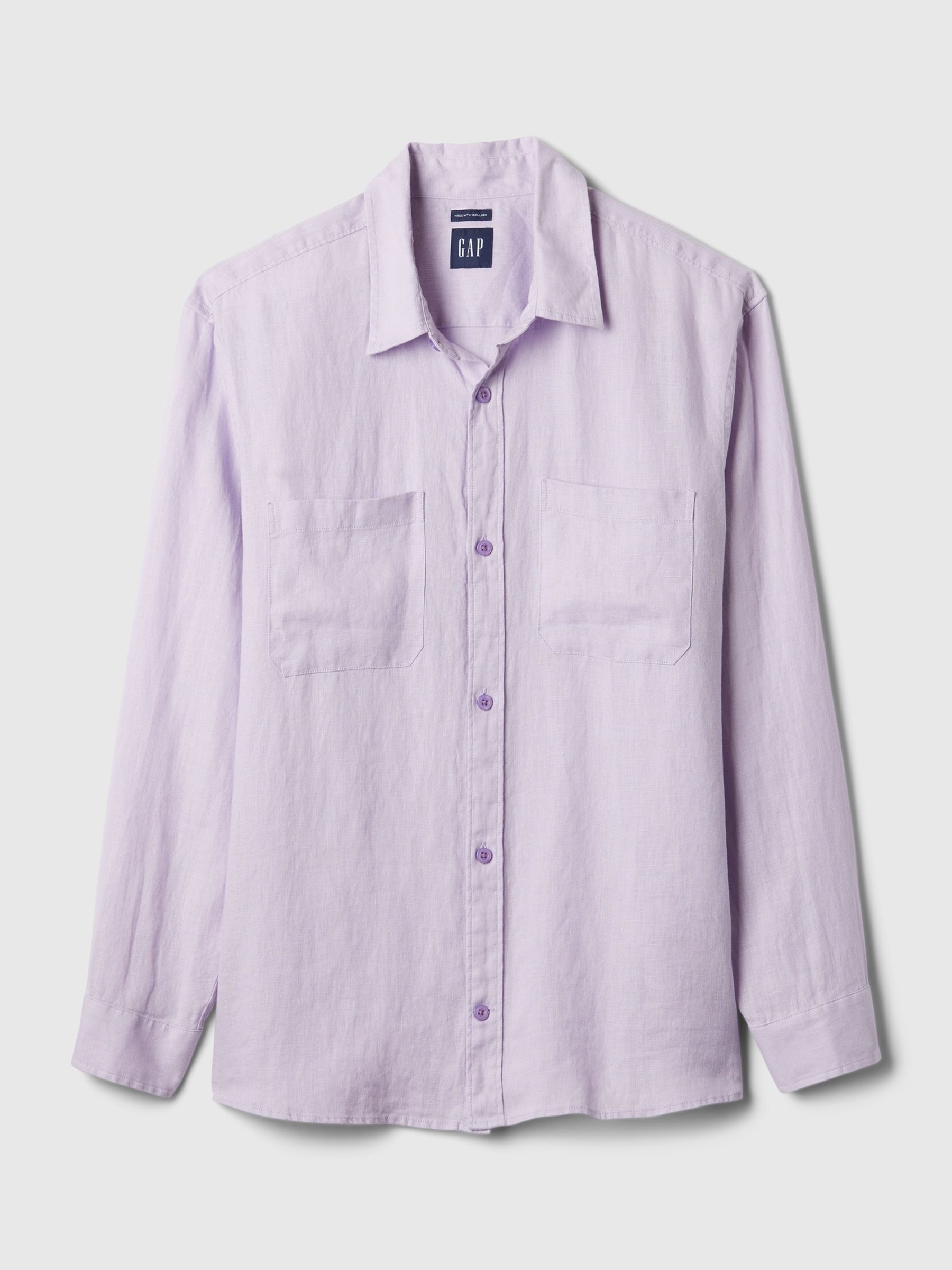 Purple Linen Blend Long Sleeve Shirt - Image 4 of 4
