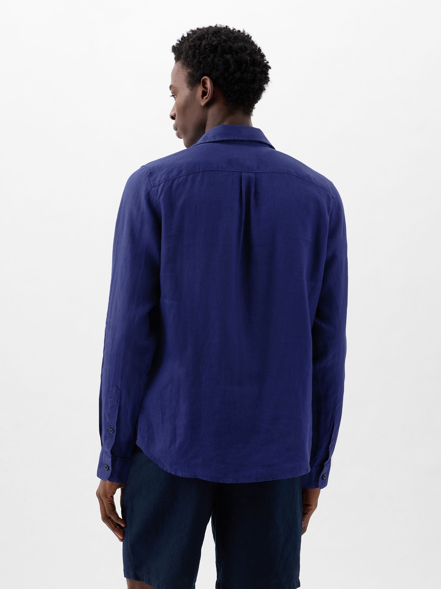 Blue 100% Linen Long Sleeve Shirt - Image 3 of 7