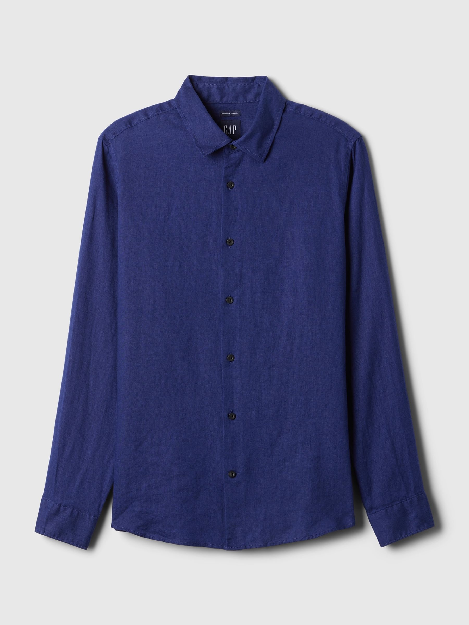 Blue 100% Linen Long Sleeve Shirt - Image 6 of 7