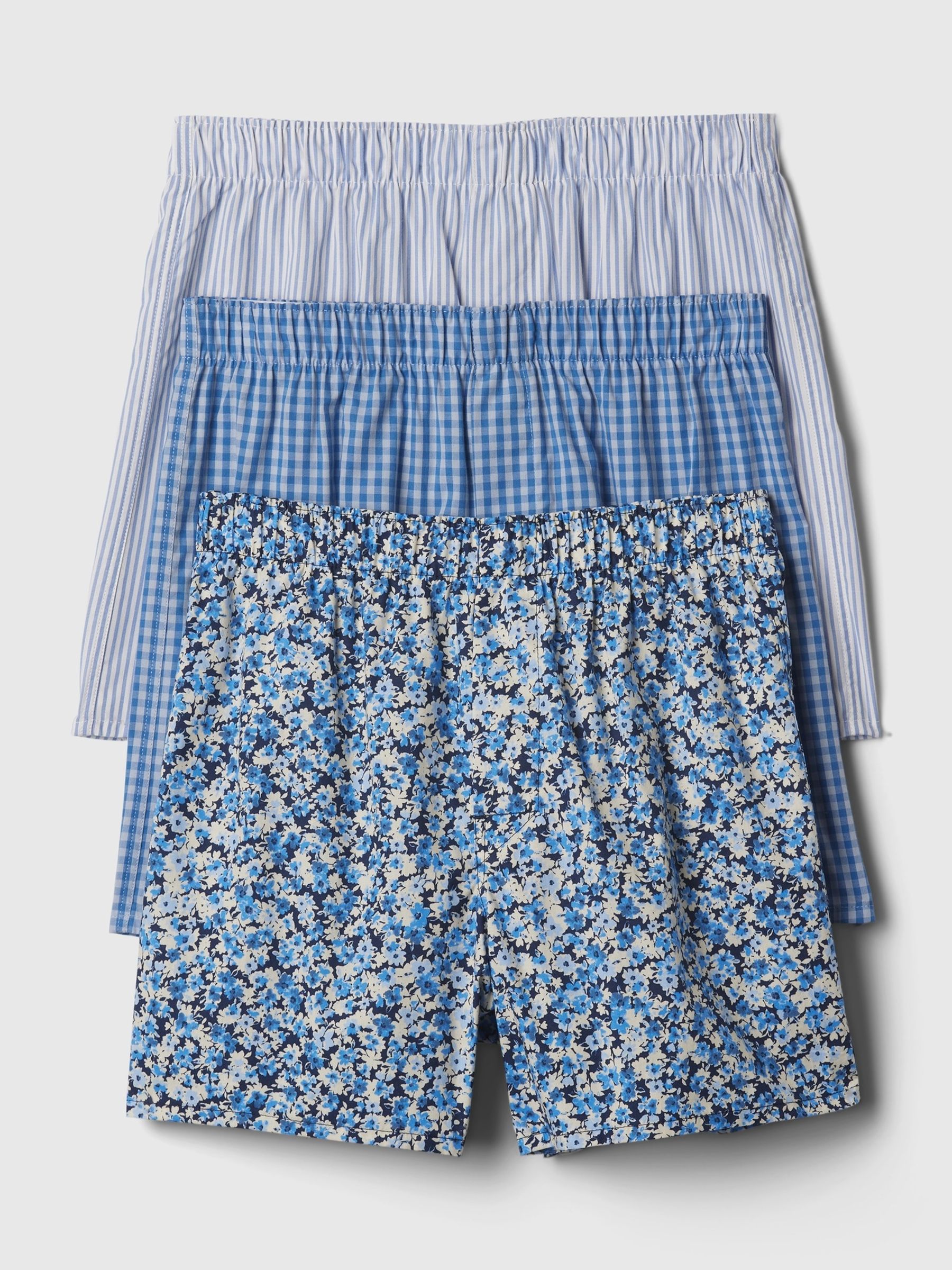 Blue Cotton Print Boxers 3 Pack - Image 1 of 1